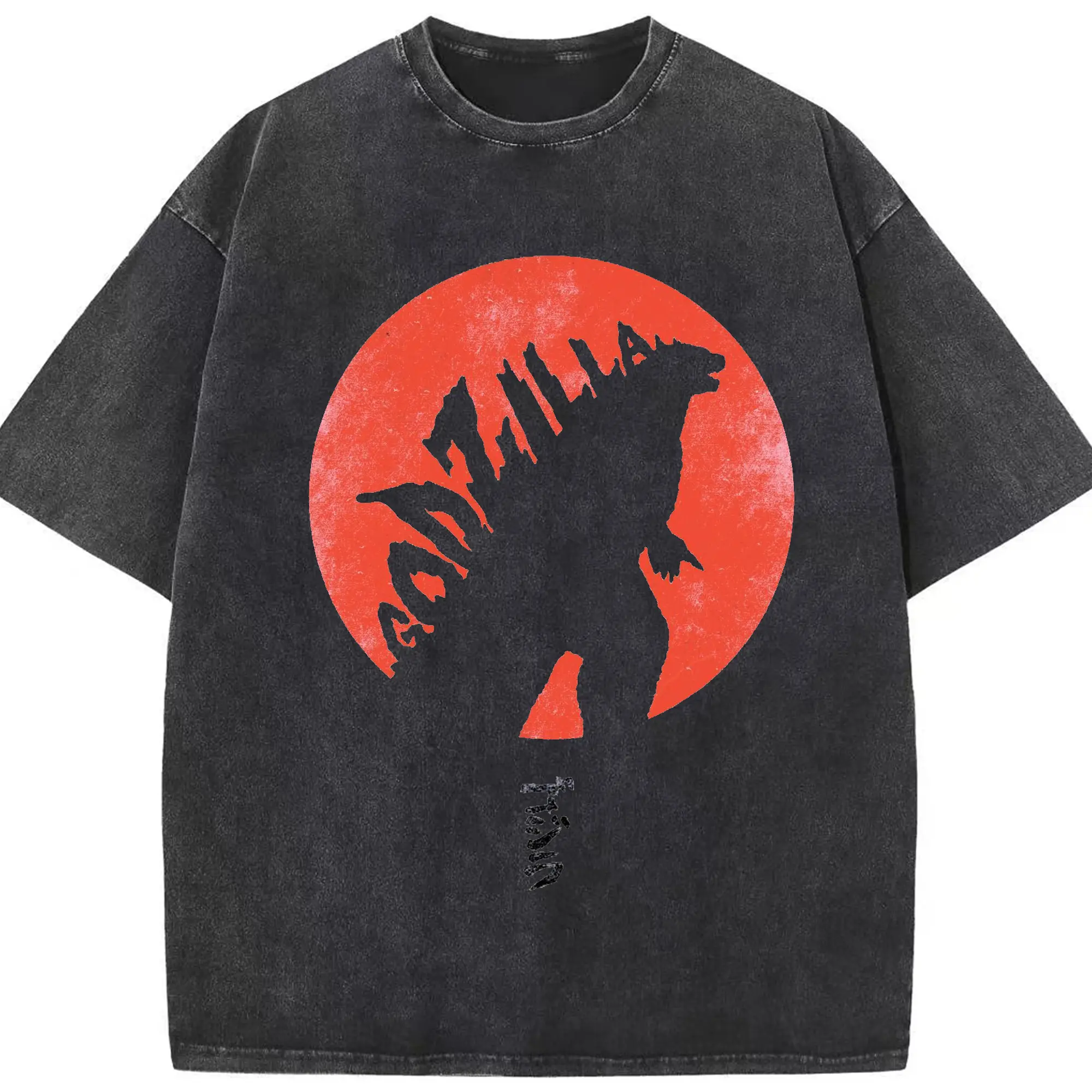 ゴジラ - 綿100％ ヴィンテージ風 半袖Tシャツ ・ フロントプリント ・ 柔らか肌触り ・ 通気性 快適 ・ スポーツ カジュアル 外出用