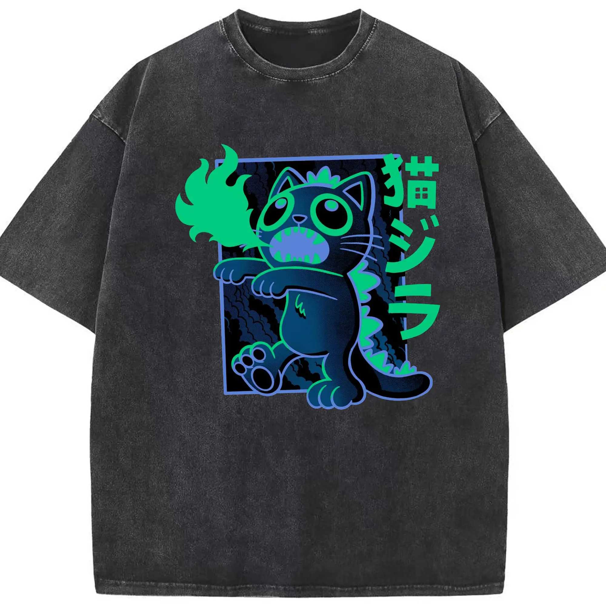 ゴジラ キャットジラ CATZILLA MonsterCat - 綿100％ ヴィンテージ風 半袖Tシャツ ・ フロントプリント ・ 柔らか肌触り ・ 通気性 快適 ・ スポーツ カジュアル 外出用