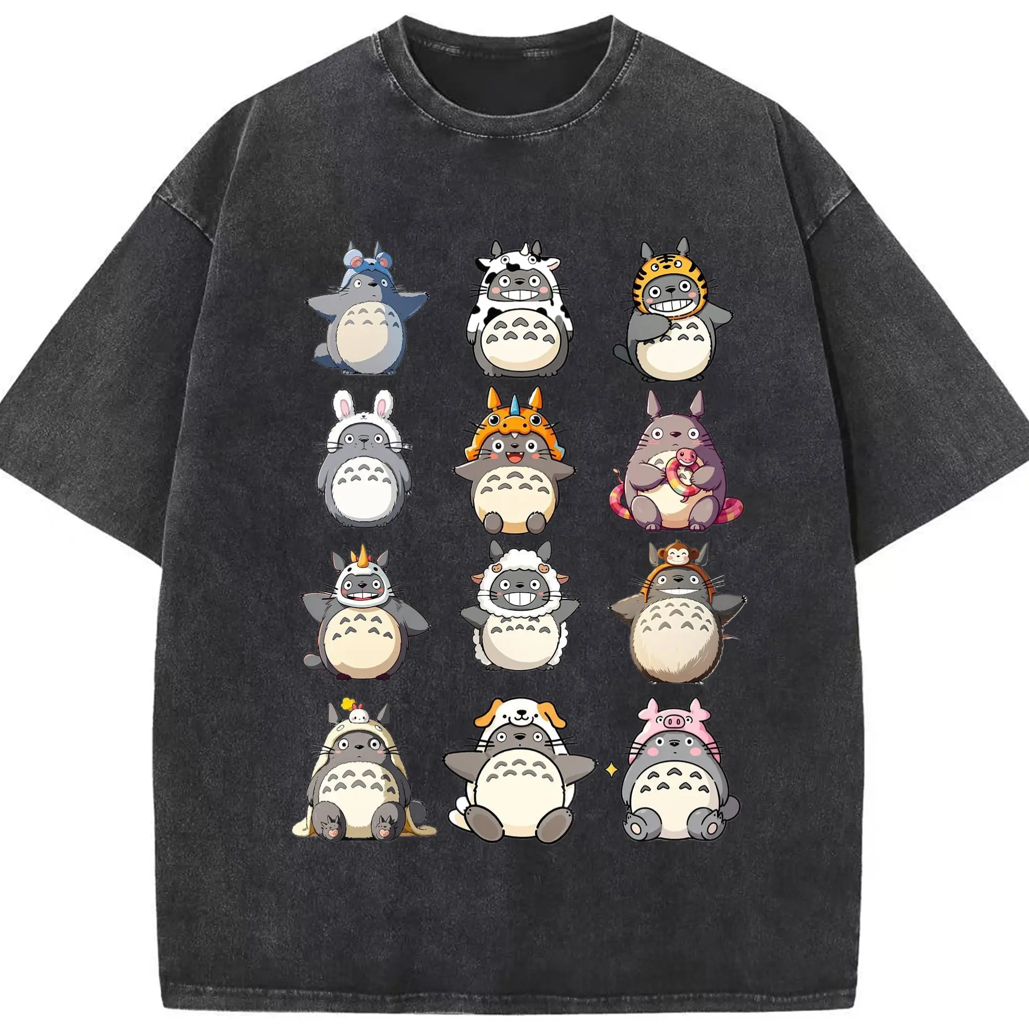 となりのトトロ デフォルトトトロ - 綿100％ ヴィンテージ風 半袖Tシャツ ・ フロントプリント ・ 柔らか肌触り ・ 通気性 快適 ・ スポーツ カジュアル 外出用