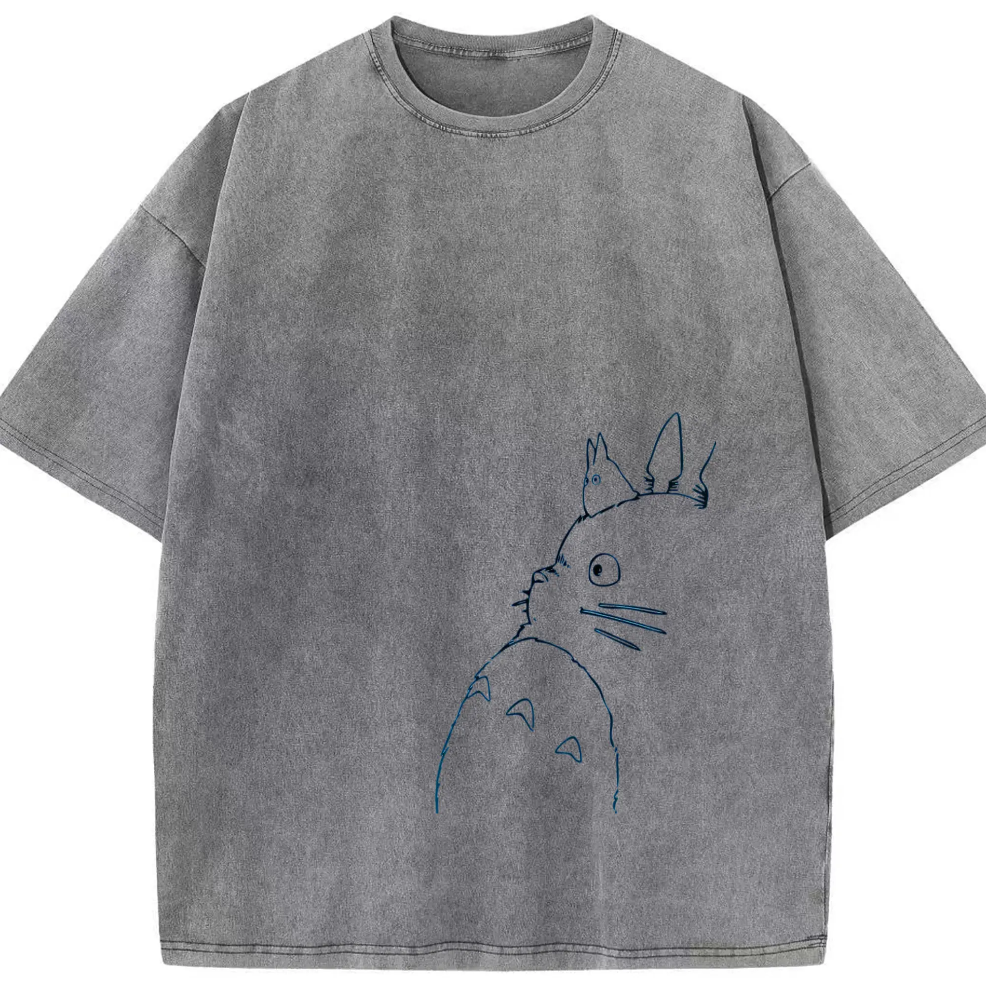 となりのトトロ 宮崎駿 森の守り神 トトロ - 綿100％ ヴィンテージ風 半袖Tシャツ ・ フロントプリント ・ 柔らか肌触り ・ 通気性 快適 ・ スポーツ カジュアル 外出用