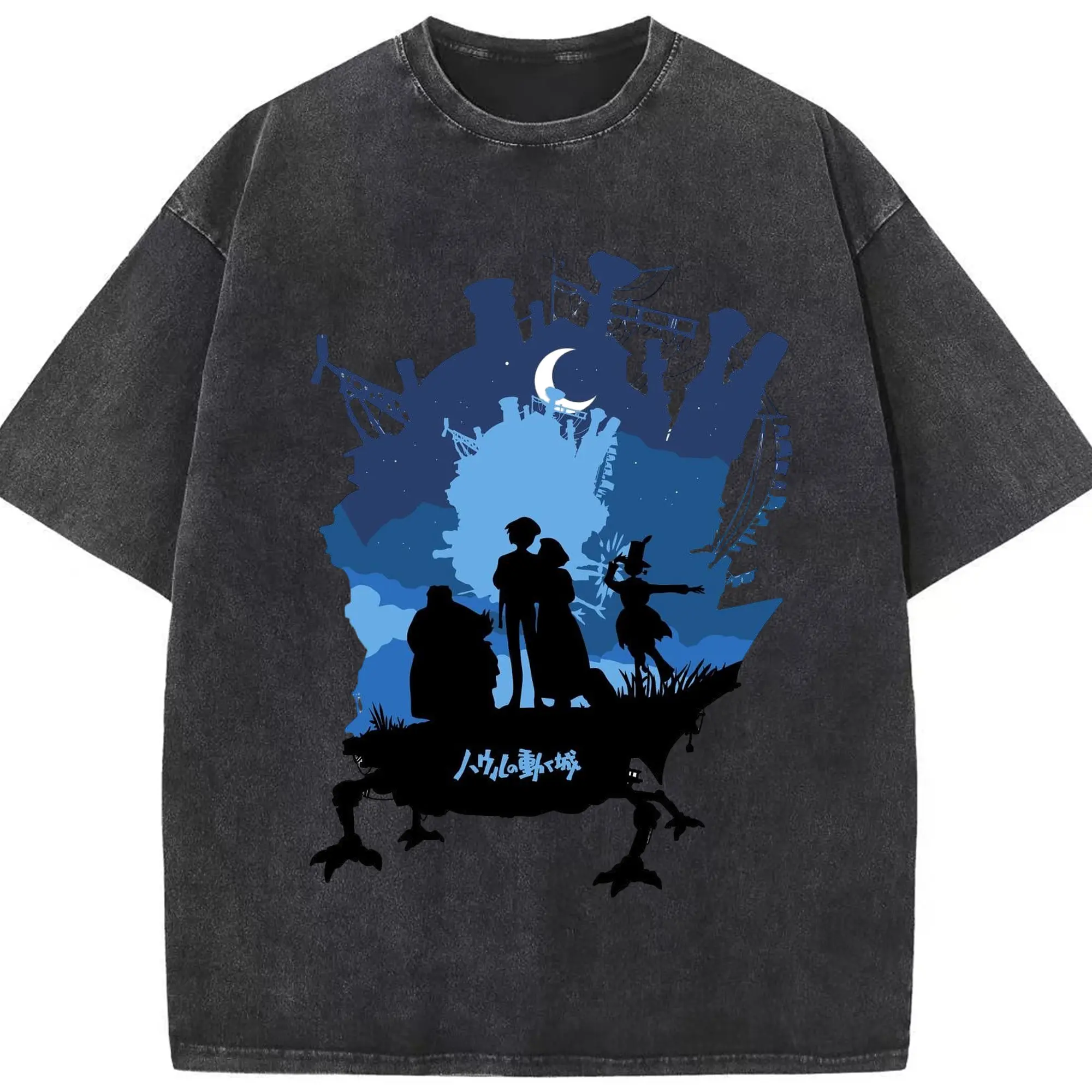 ハウルの動く城 ハウルとソフィー - 綿100％ ヴィンテージ風 半袖Tシャツ ・ フロントプリント ・ 柔らか肌触り ・ 通気性 快適 ・ スポーツ カジュアル 外出用