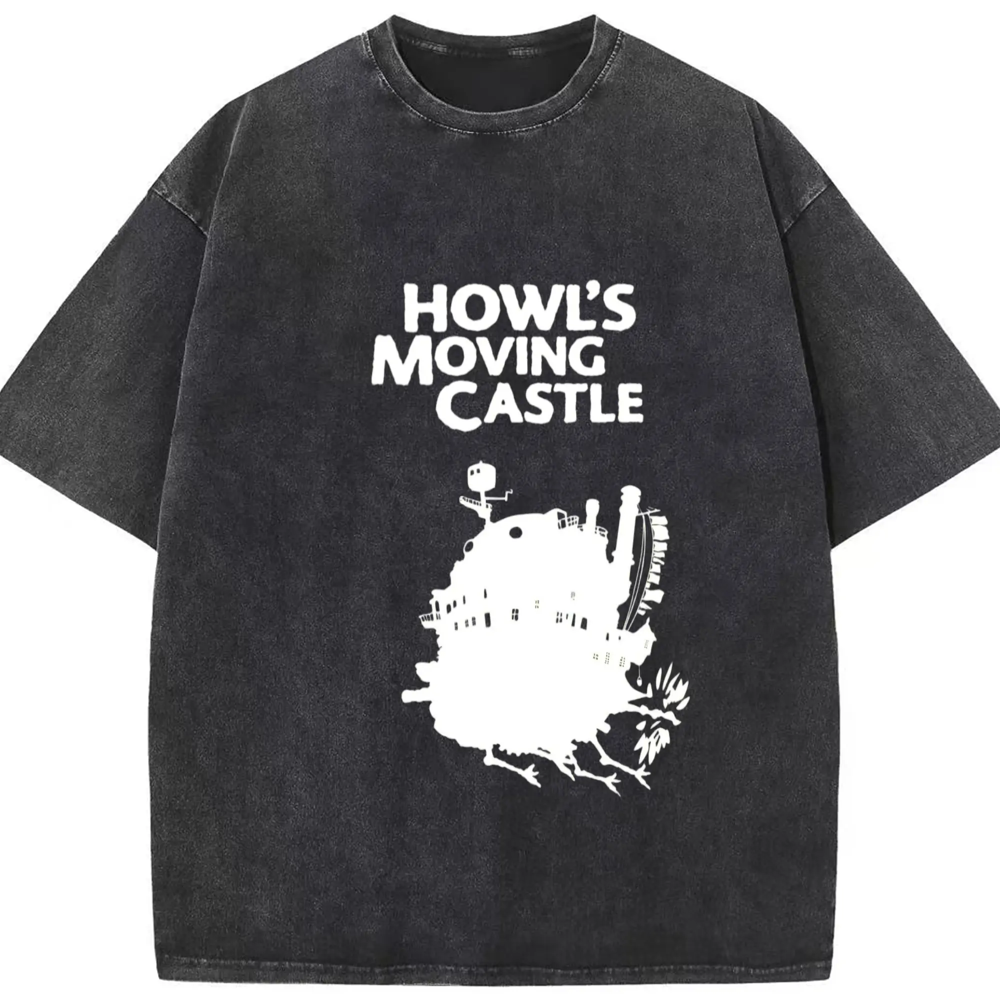 ハウルの動く城ハウル城 - 綿100％ ヴィンテージ風 半袖Tシャツ ・ フロントプリント ・ 柔らか肌触り ・ 通気性 快適 ・ スポーツ カジュアル 外出用