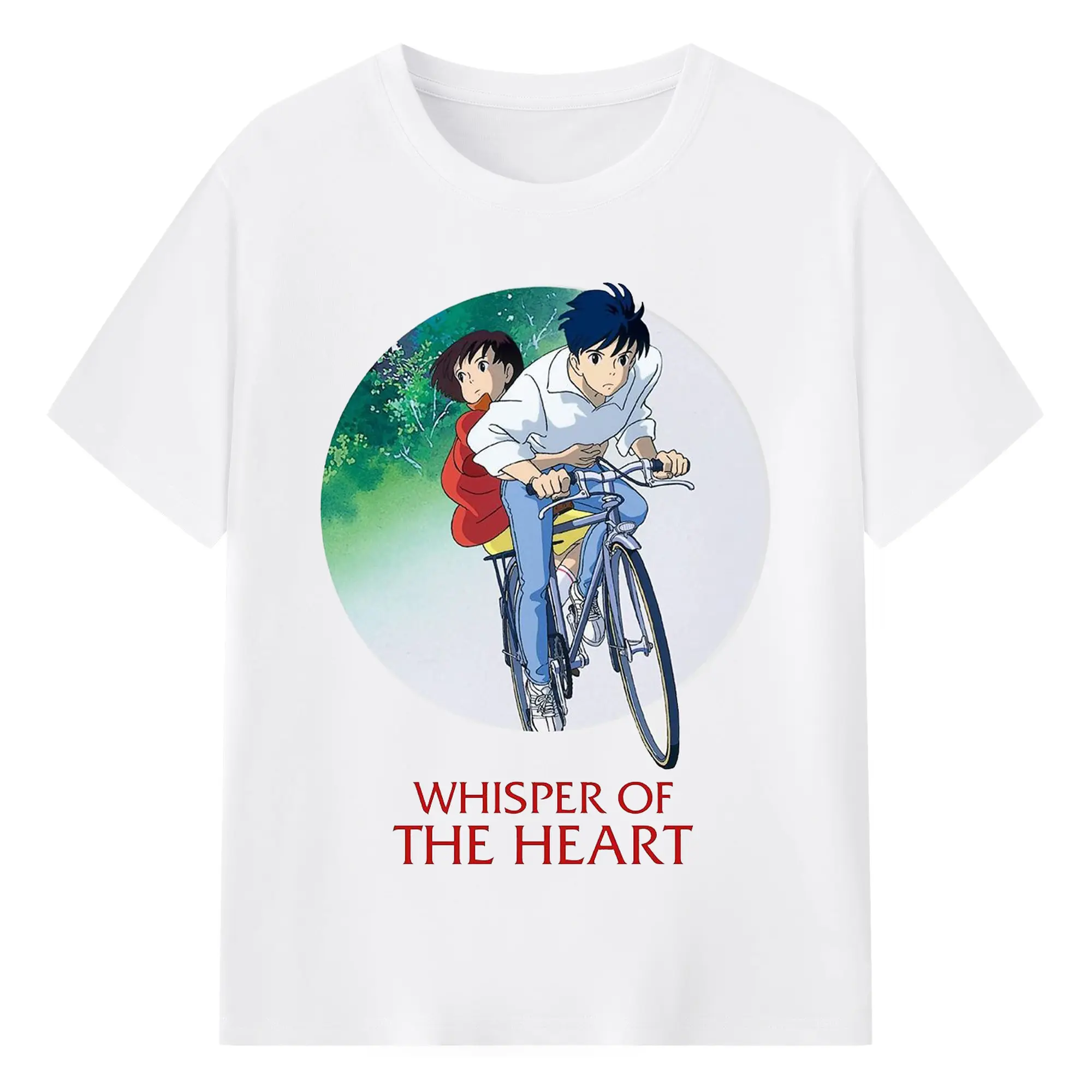 耳をすませば心の声 月島雫 天沢聖司 心の声 - 綿100％ 半袖Tシャツ ・ フロントプリント ・ 快適 通気性 ・ 日常使い 散歩 スポーツ用