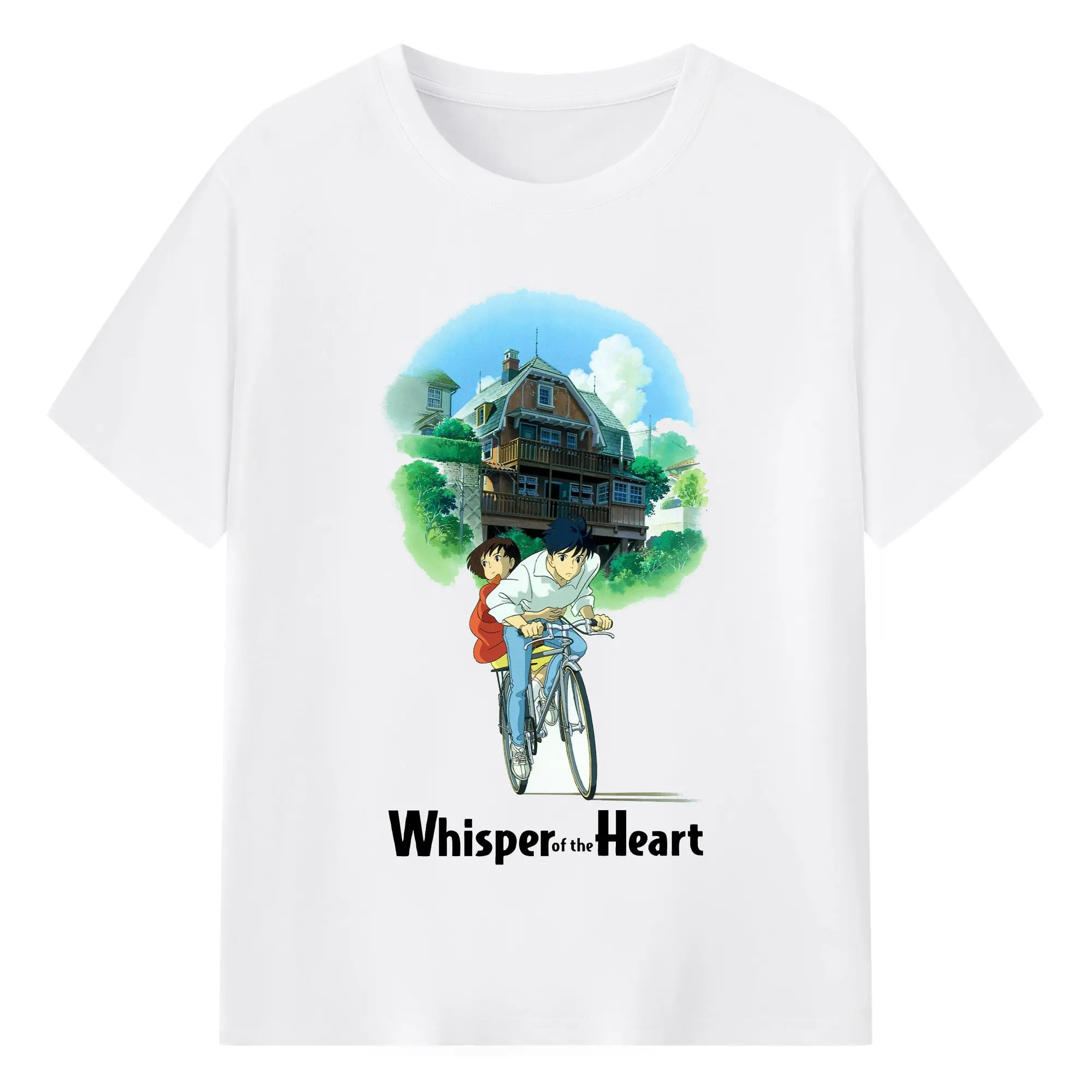 耳をすませば  WhisperOfTheHeart - 綿100％ 半袖Tシャツ ・ フロントプリント ・ 快適 通気性 ・ 日常使い 散歩 スポーツ用