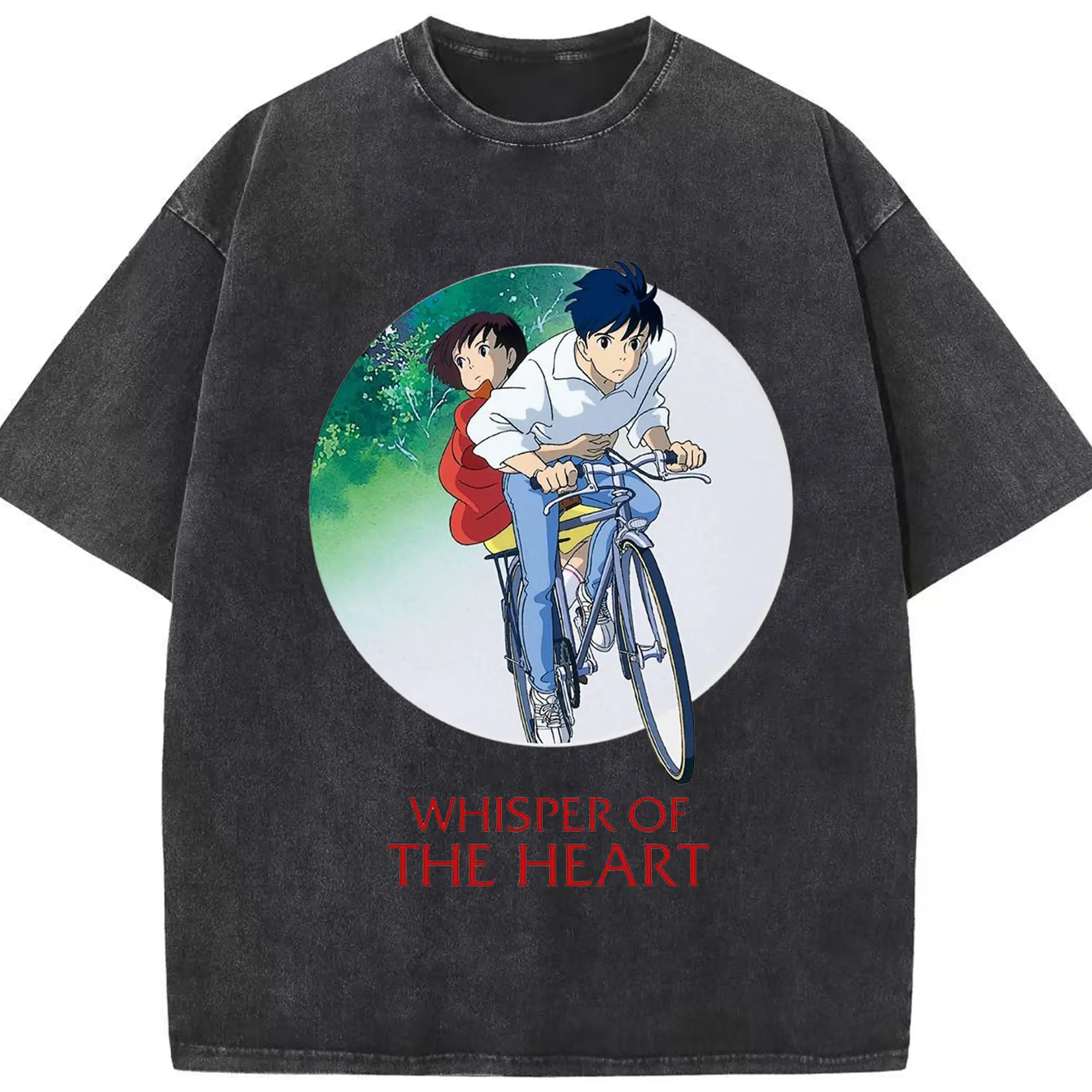 耳をすませば心の声 月島雫 天沢聖司 心の声 - 綿100％ ヴィンテージ風 半袖Tシャツ ・ フロントプリント ・ 柔らか肌触り ・ 通気性 快適 ・ スポーツ カジュアル 外出用