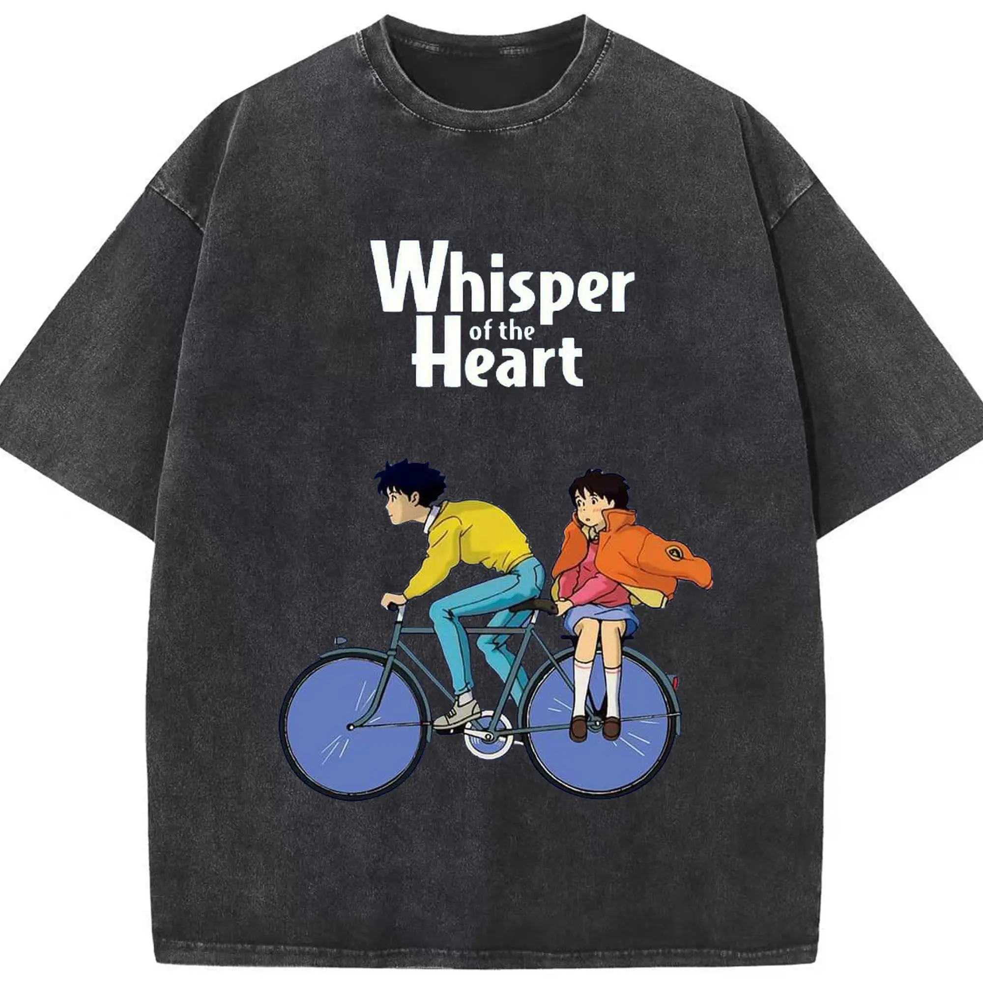 耳をすませば心の声 月島雫 天沢聖司 心の声 - 綿100％ ヴィンテージ風 半袖Tシャツ ・ フロントプリント ・ 柔らか肌触り ・ 通気性 快適 ・ スポーツ カジュアル 外出用