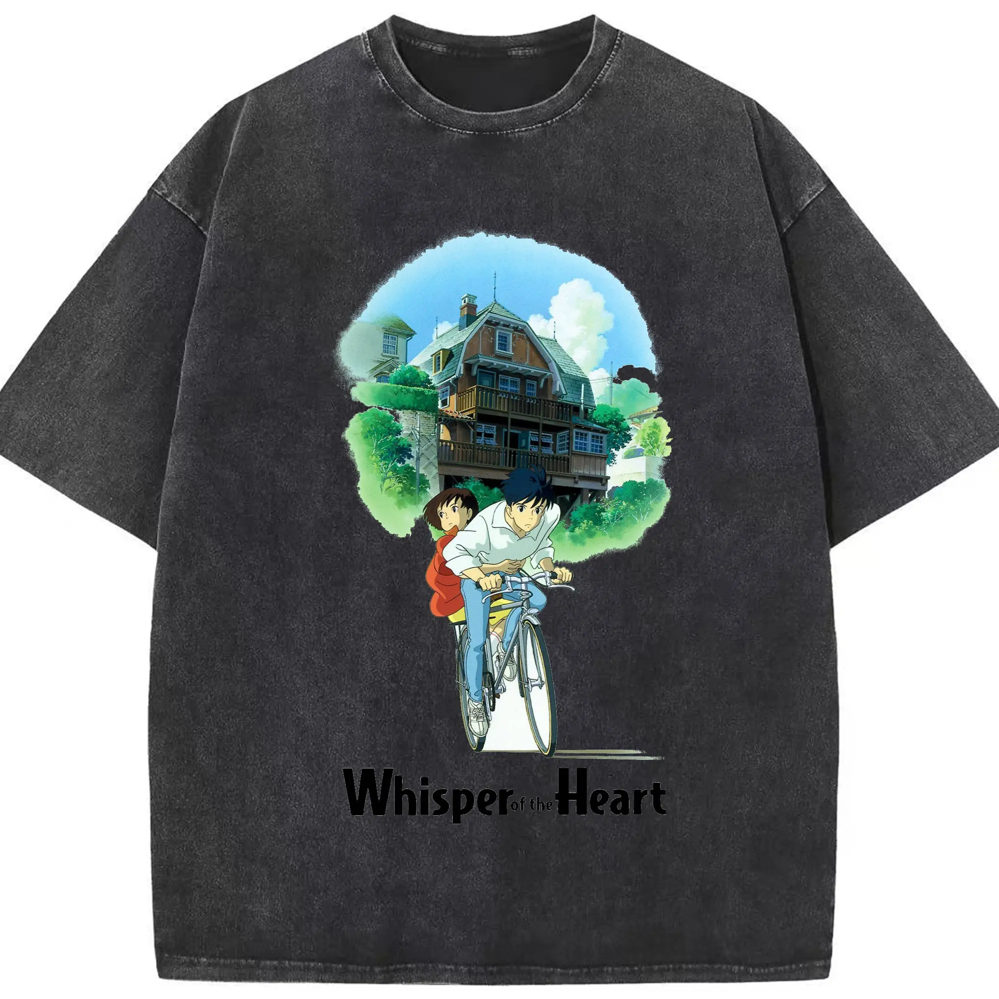 耳をすませば  WhisperOfTheHeart - 綿100％ ヴィンテージ風 半袖Tシャツ ・ フロントプリント ・ 柔らか肌触り ・ 通気性 快適 ・ スポーツ カジュアル 外出用