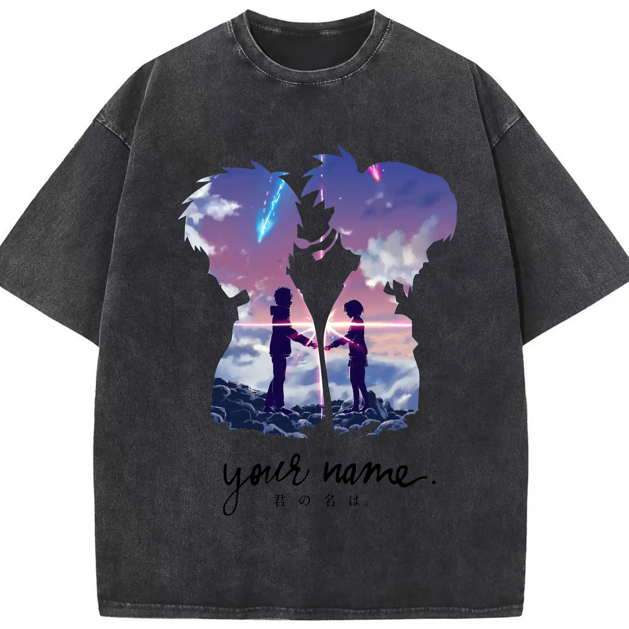 君の名は  入れ替わり - 綿100％ ヴィンテージ風 半袖Tシャツ ・ フロントプリント ・ 柔らか肌触り ・ 通気性 快適 ・ スポーツ カジュアル 外出用