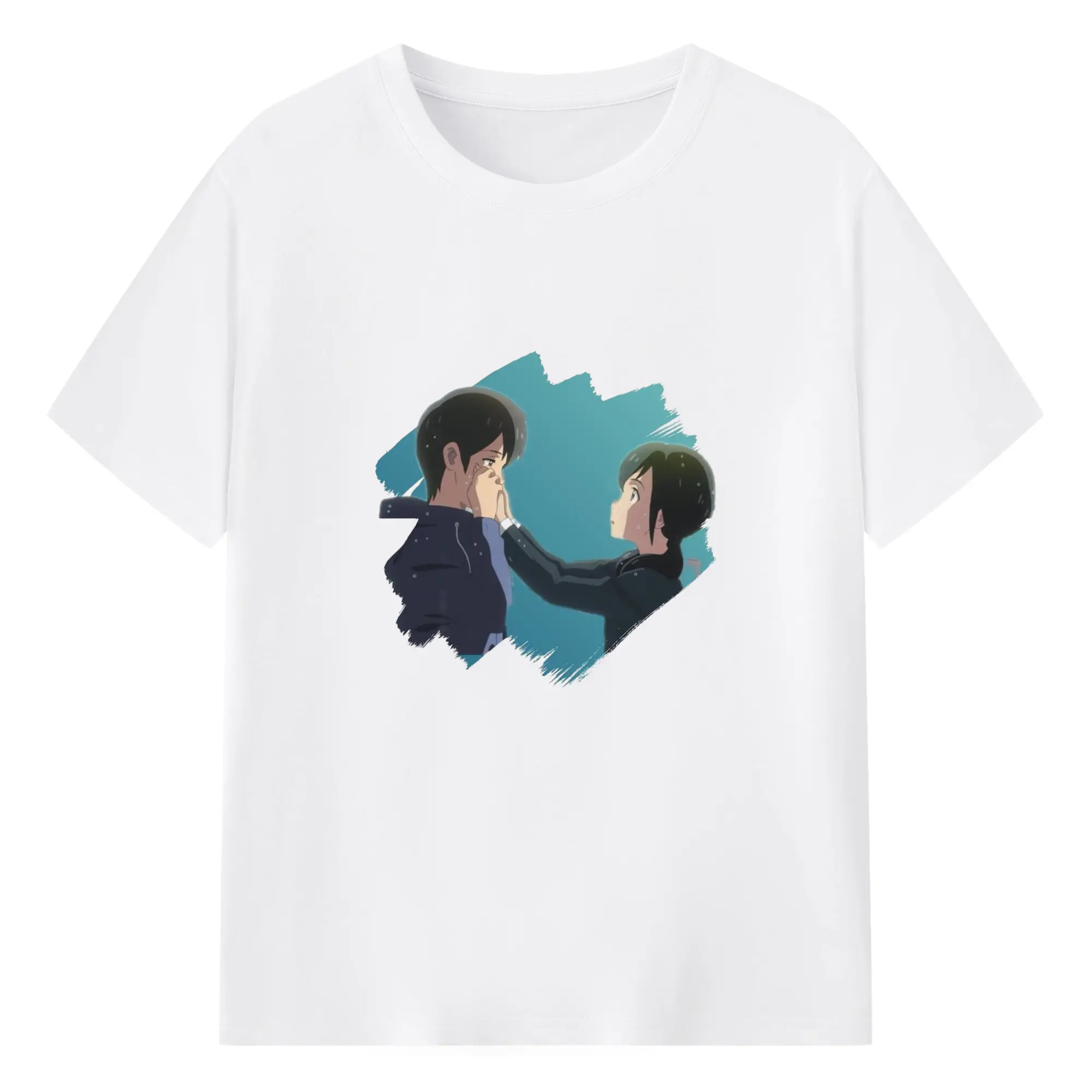 天気の子 東京に降る雨と少年の物語 森嶋帆高天野陽菜 - 綿100％ 半袖Tシャツ ・ フロントプリント ・ 快適 通気性 ・ 日常使い 散歩 スポーツ用