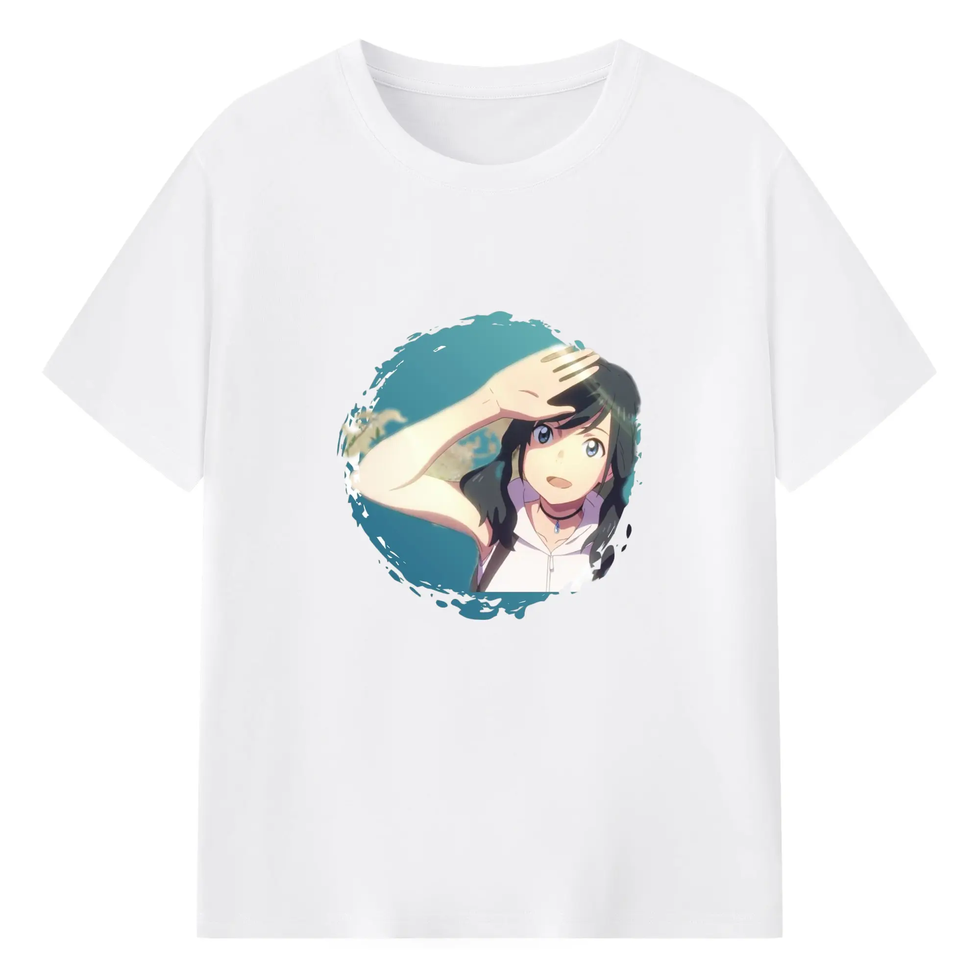 天気の子 天野陽菜 - 綿100％ 半袖Tシャツ ・ フロントプリント ・ 快適 通気性 ・ 日常使い 散歩 スポーツ用