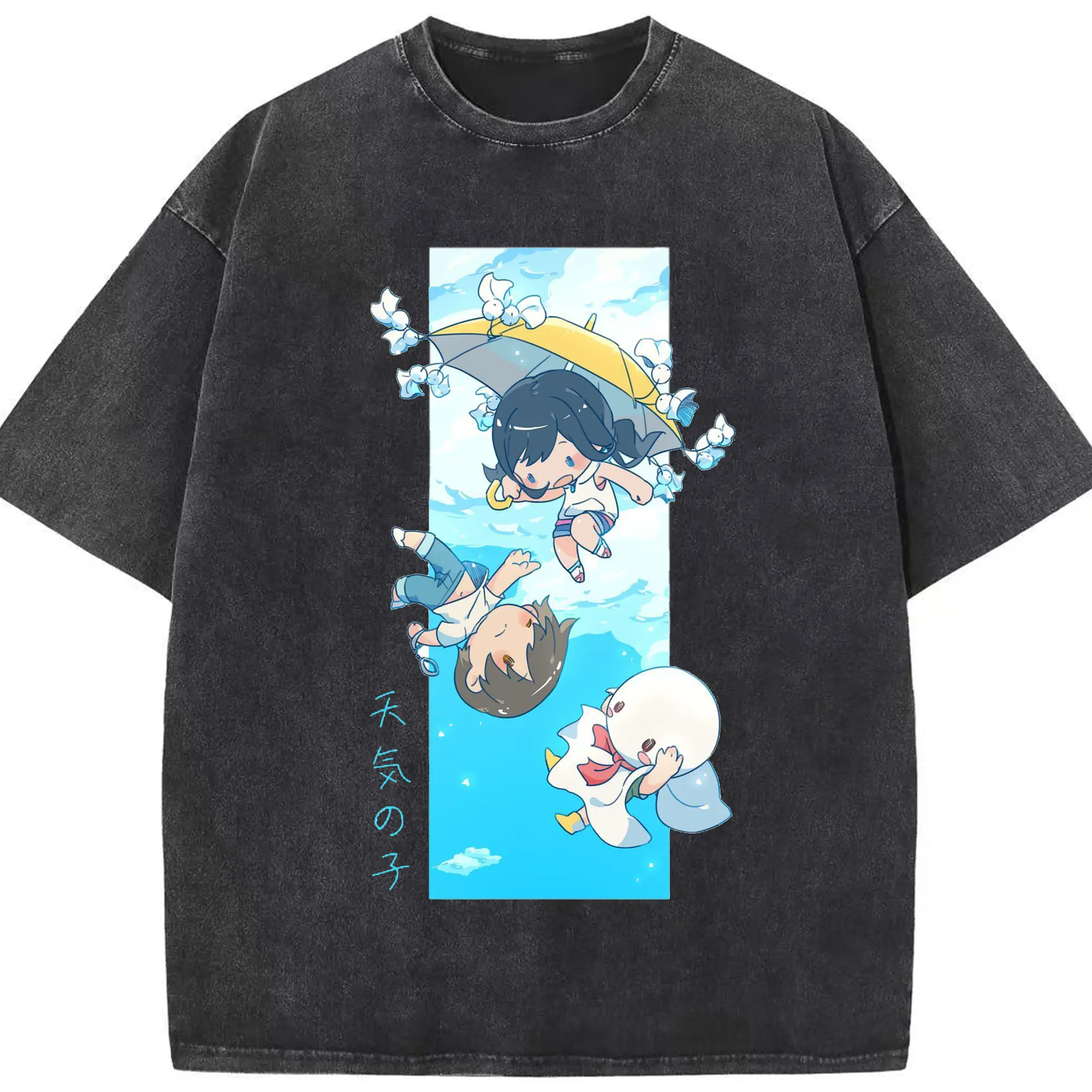 天気の子 WeatheringWithYou - 綿100％ ヴィンテージ風 半袖Tシャツ ・ フロントプリント ・ 柔らか肌触り ・ 通気性 快適 ・ スポーツ カジュアル 外出用