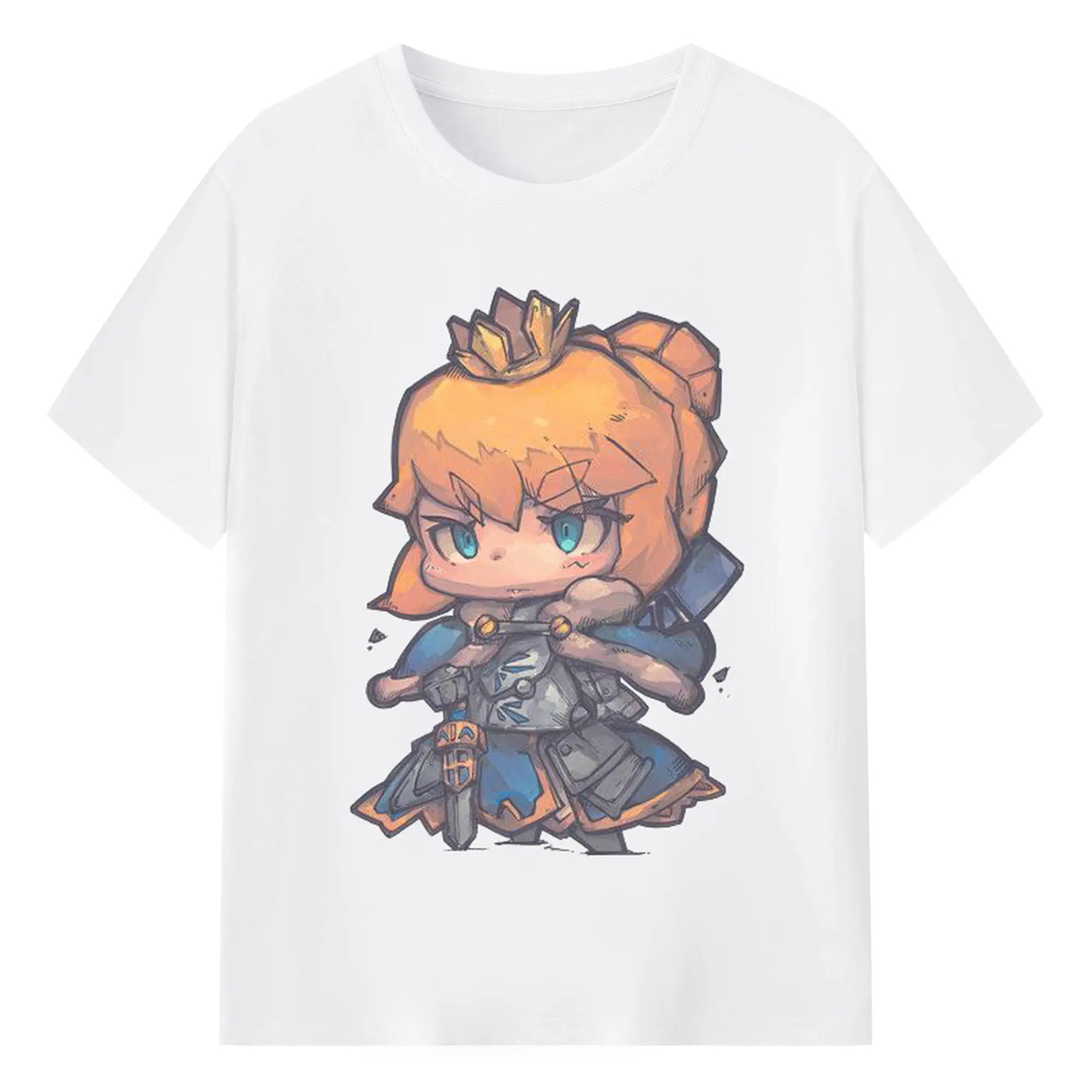 グランドオーダー FGO キャラクター デフォルメキャラ アルトリア・ペンドラゴン - 綿100％ 半袖Tシャツ ・ フロントプリント ・ 快適 通気性 ・ 日常使い 散歩 スポーツ用