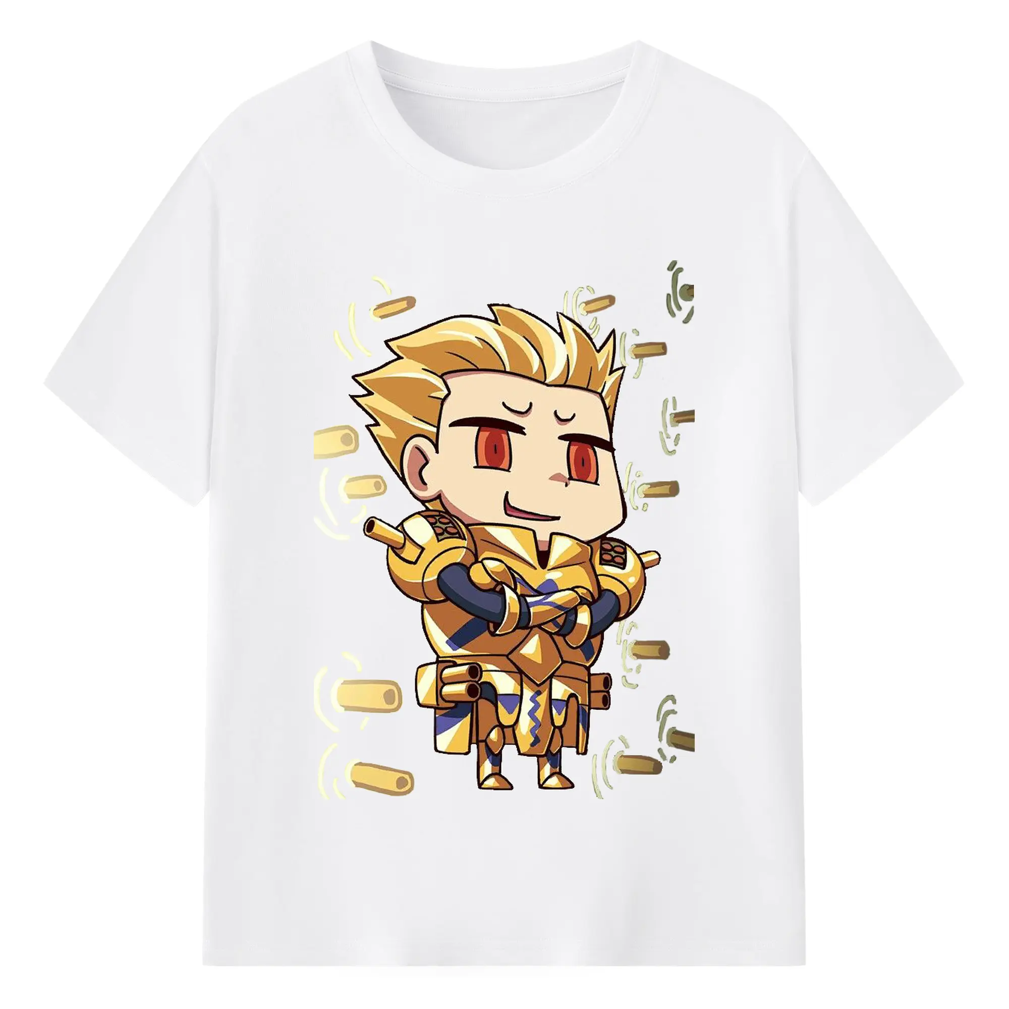 グランドオーダー デフォルメキャラ ギルガメッシュ - 綿100％ 半袖Tシャツ ・ フロントプリント ・ 快適 通気性 ・ 日常使い 散歩 スポーツ用