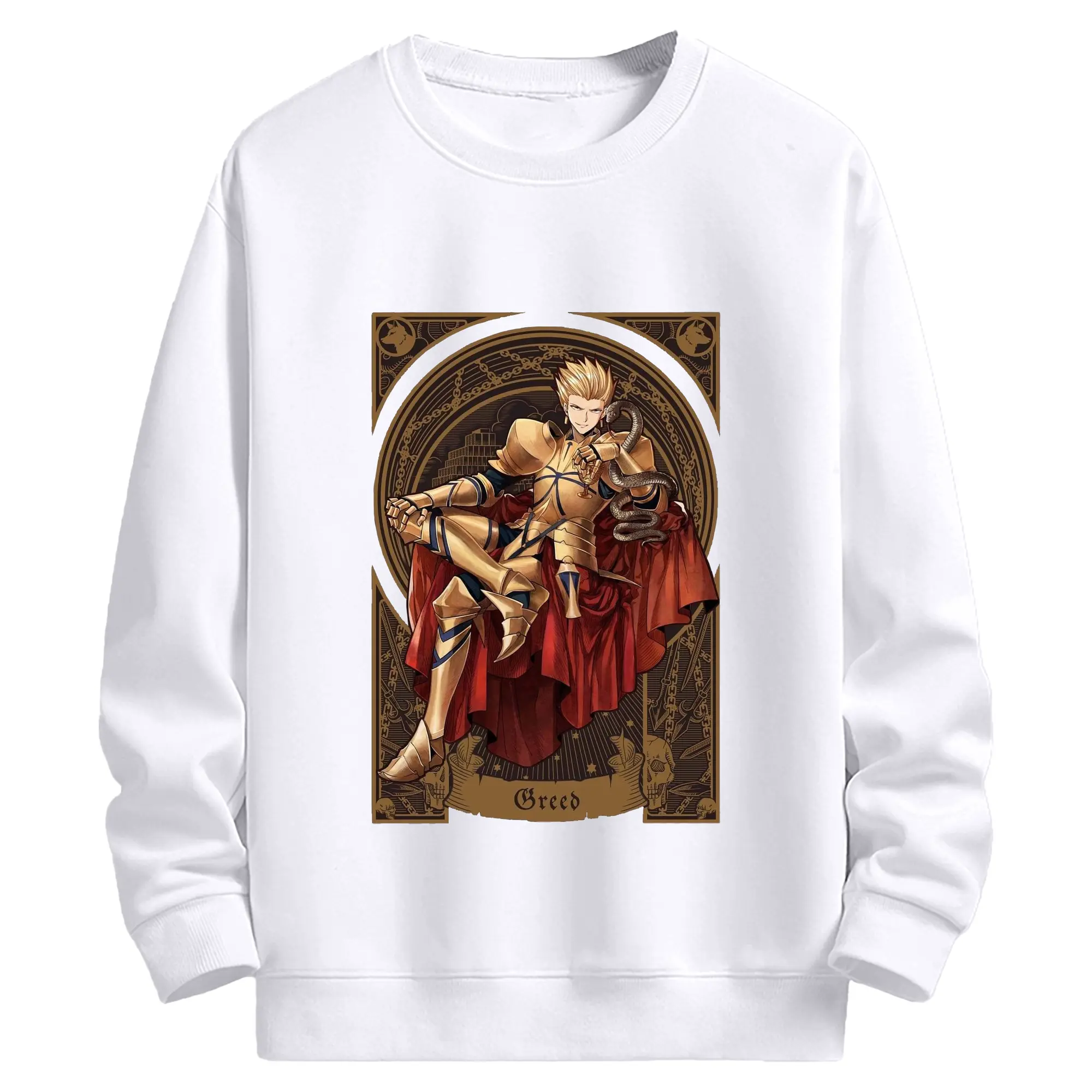 グランドオーダー デ FGO 英霊  FGOの人気キャラクタ ギルガメッシュ - 高品質 クルーネック スウェット ・ コットン59％ ポリエステル41％ ・ ユニセックス 長袖 トレーナー ・ カジュアル デイリー スポーツ 散歩用