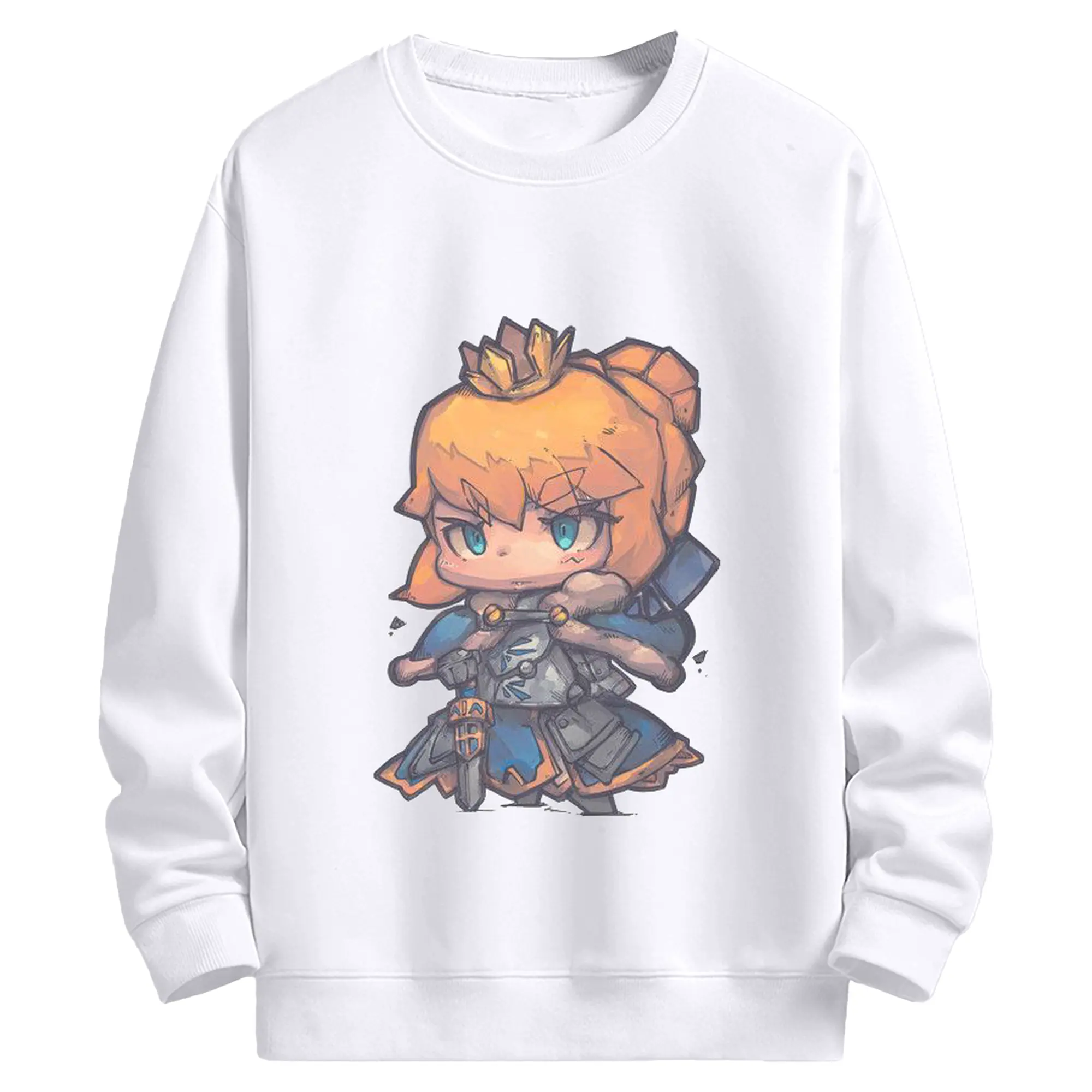 グランドオーダー FGO キャラクター デフォルメキャラ アルトリア・ペンドラゴン - 高品質 クルーネック スウェット ・ コットン59％ ポリエステル41％ ・ ユニセックス 長袖 トレーナー ・ カジュアル デイリー スポーツ 散歩用