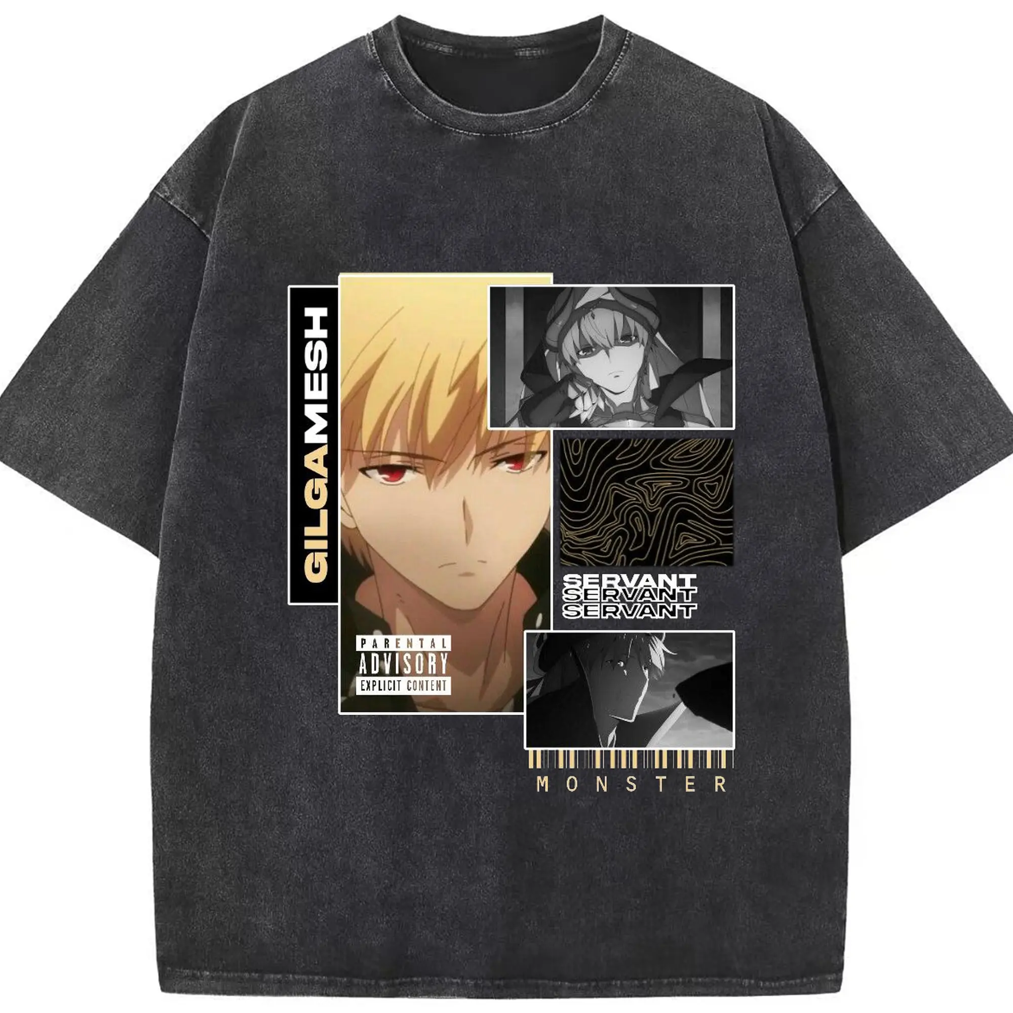 グランドオーダー FGO 英霊 ギルガメッシュ - 綿100％ ヴィンテージ風 半袖Tシャツ ・ フロントプリント ・ 柔らか肌触り ・ 通気性 快適 ・ スポーツ カジュアル 外出用