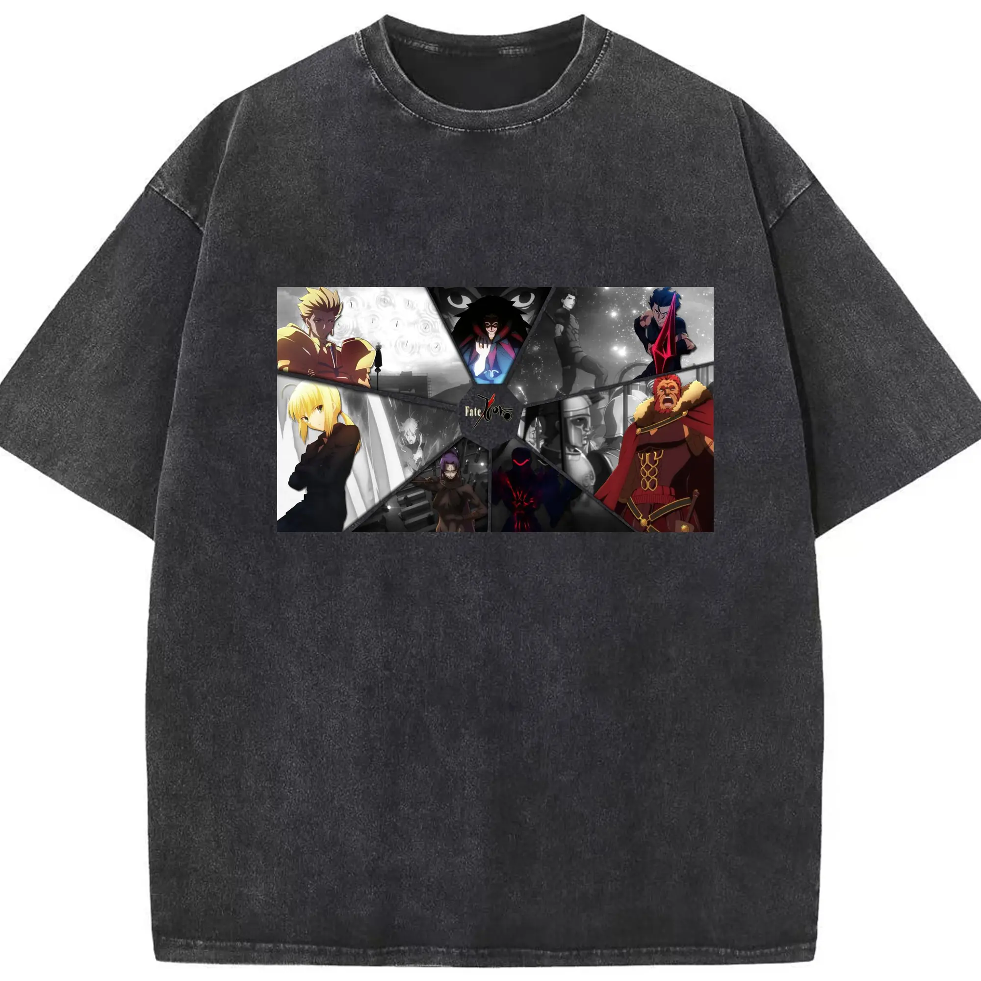 グランドオーダー FGO 英霊 - 綿100％ ヴィンテージ風 半袖Tシャツ ・ フロントプリント ・ 柔らか肌触り ・ 通気性 快適 ・ スポーツ カジュアル 外出用