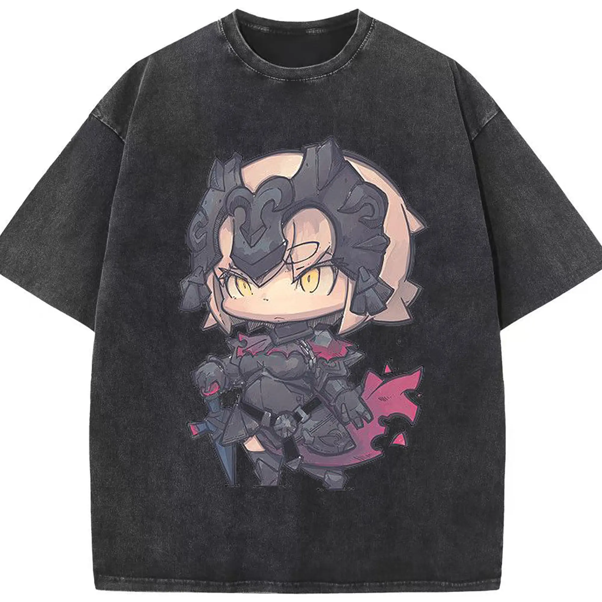 FGO 英霊 FGO キャラクター ジャンヌ・ダルク - 綿100％ ヴィンテージ風 半袖Tシャツ ・ フロントプリント ・ 柔らか肌触り ・ 通気性 快適 ・ スポーツ カジュアル 外出用