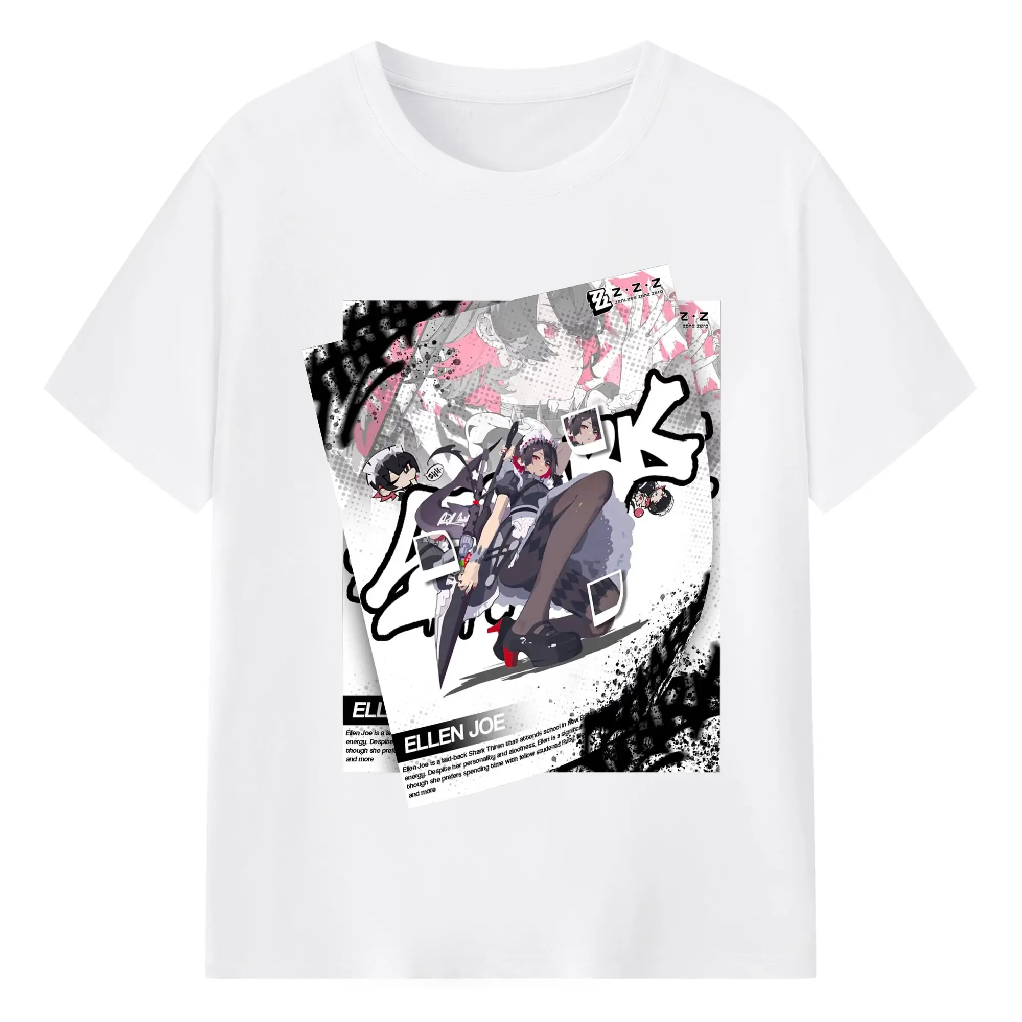 ゼンレスゾーンゼロ 工リン・ジヨー - 綿100％ 半袖Tシャツ ・ フロントプリント ・ 快適 通気性 ・ 日常使い 散歩 スポーツ用