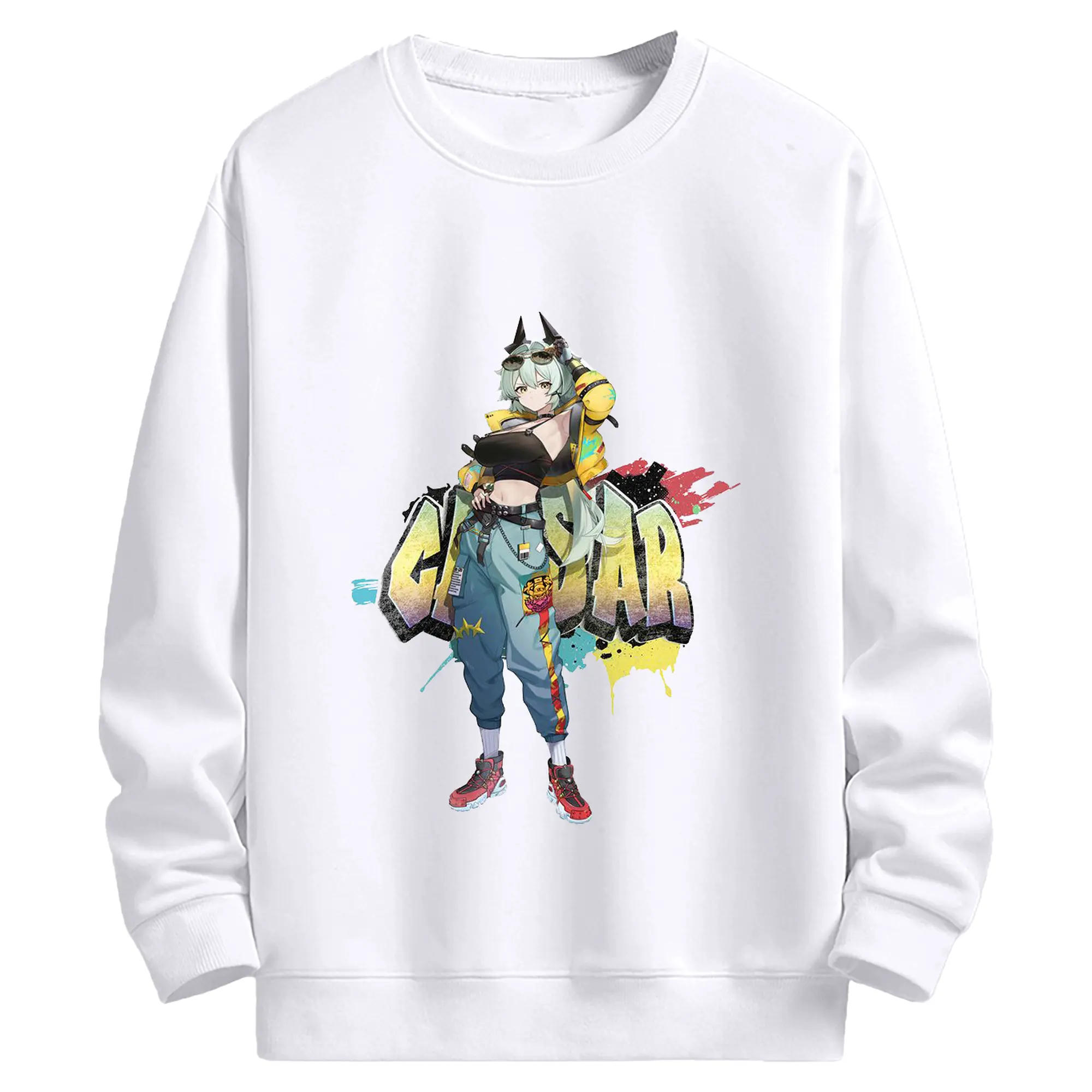 ゼンレスゾーンゼロ  シーザー・キング - 高品質 クルーネック スウェット ・ コットン59％ ポリエステル41％ ・ ユニセックス 長袖 トレーナー ・ カジュアル デイリー スポーツ 散歩用