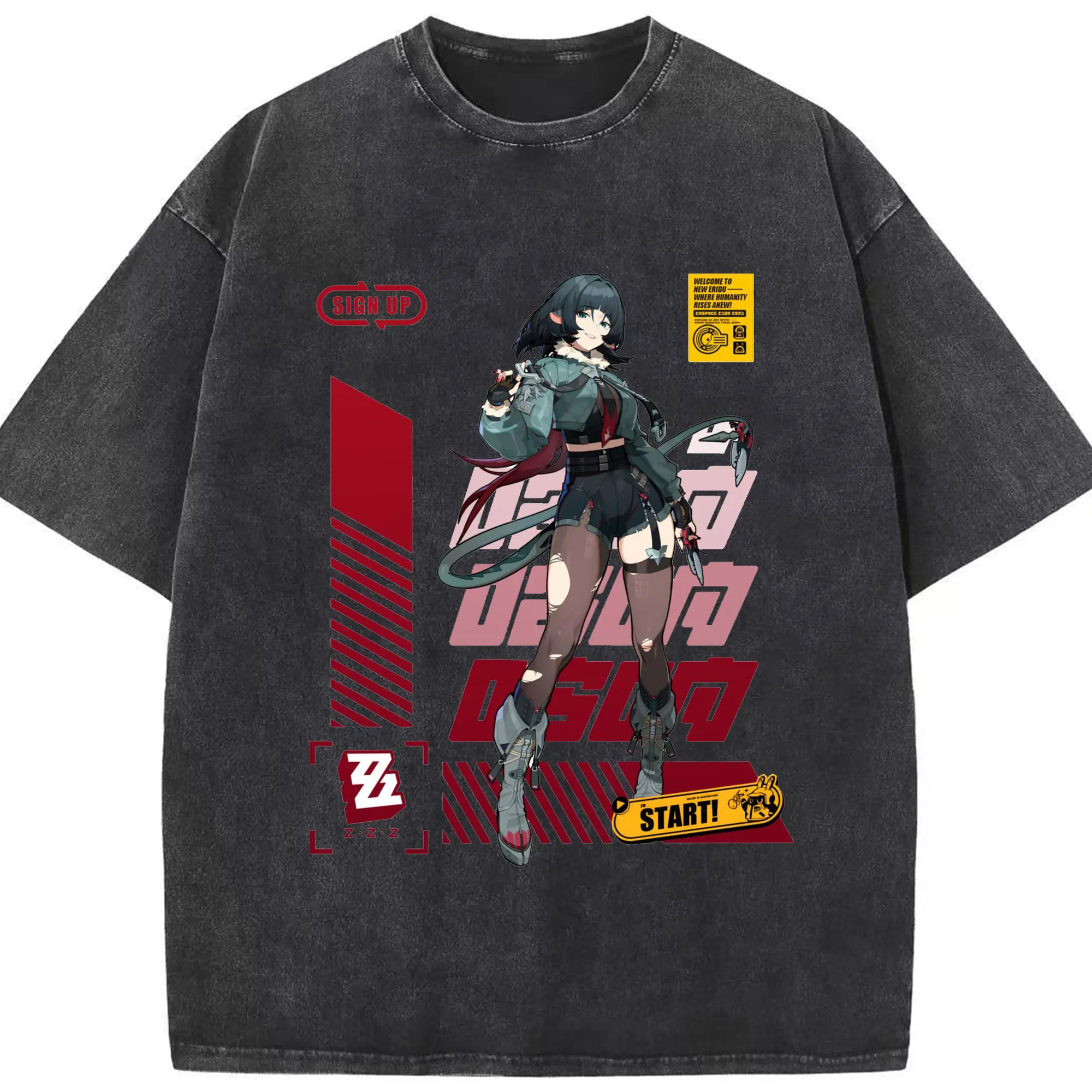 ゼンレスゾーンゼロ ジエーン・ドウ - 綿100％ ヴィンテージ風 半袖Tシャツ ・ フロントプリント ・ 柔らか肌触り ・ 通気性 快適 ・ スポーツ カジュアル 外出用