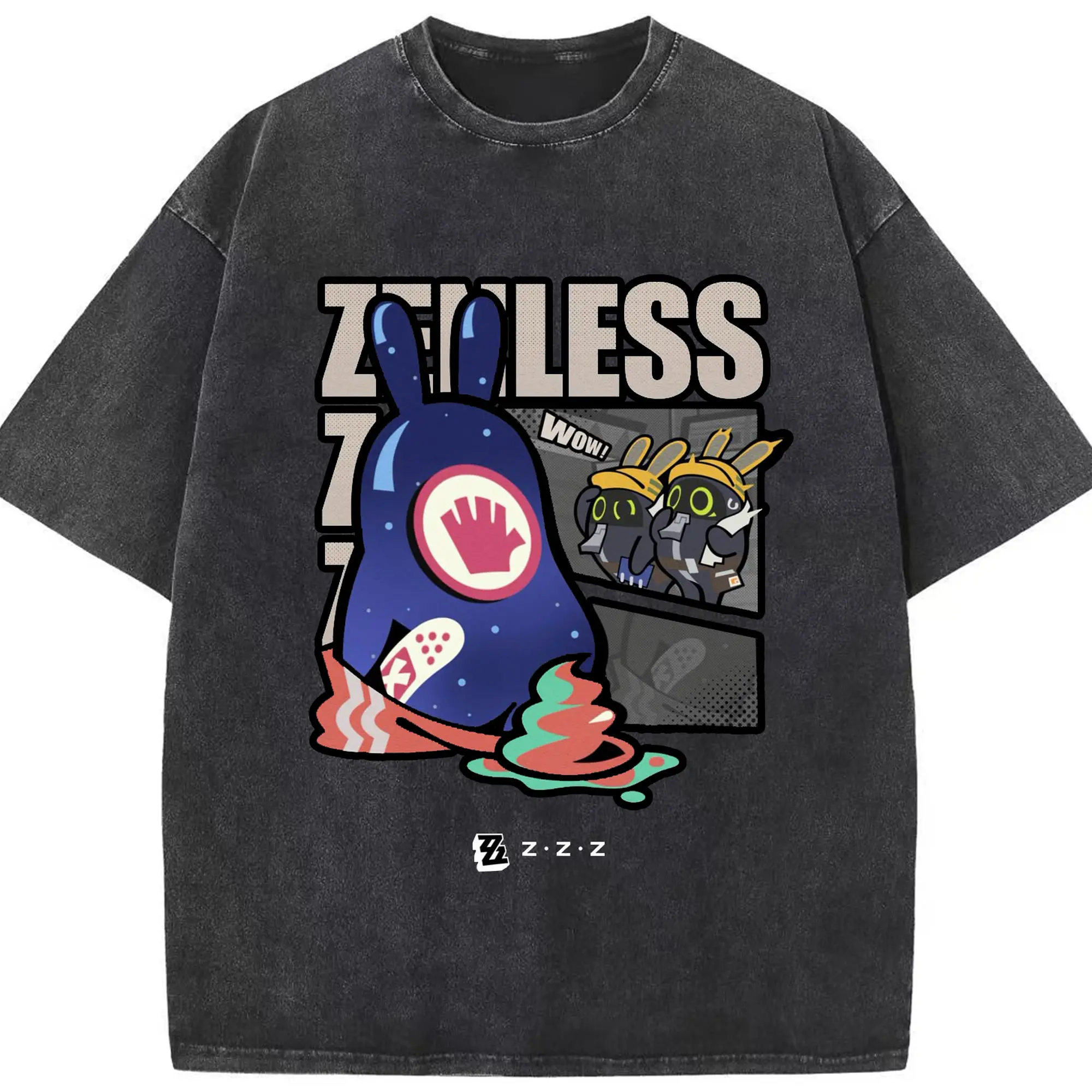 ゼンレスゾーンゼロ Bangboo／バングル - 綿100％ ヴィンテージ風 半袖Tシャツ ・ フロントプリント ・ 柔らか肌触り ・ 通気性 快適 ・ スポーツ カジュアル 外出用