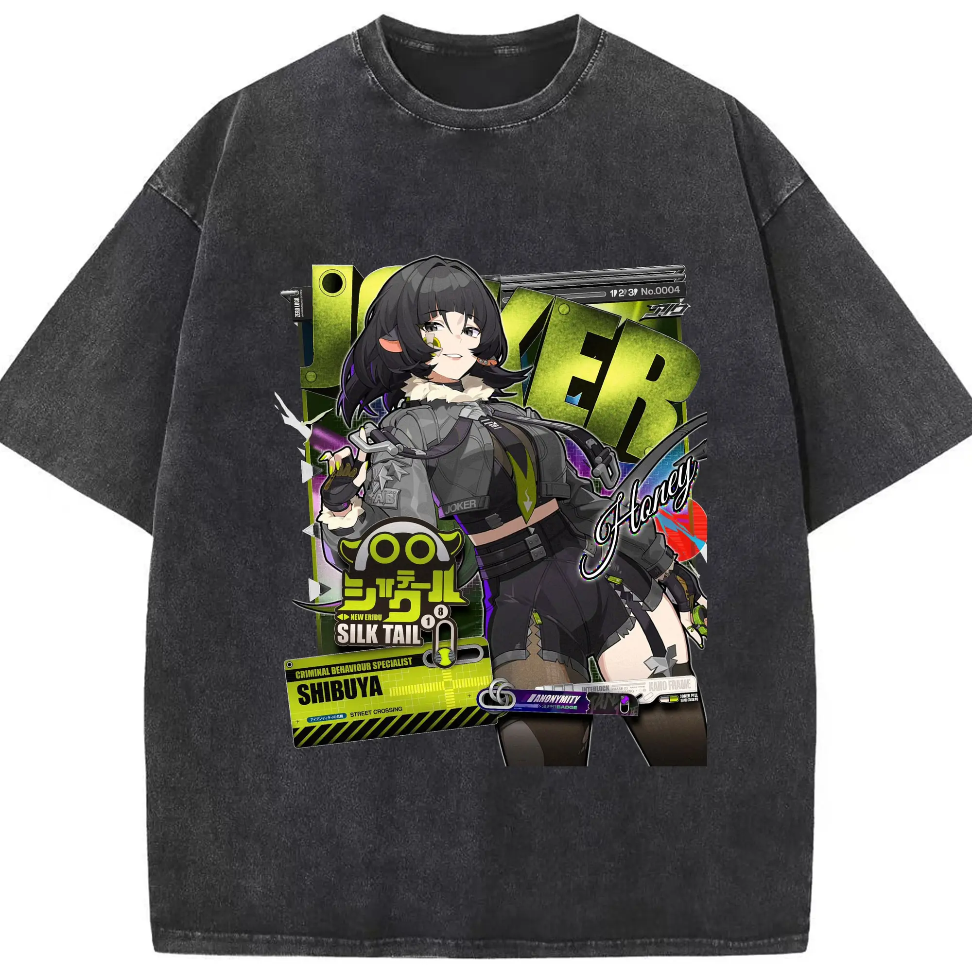 ゼンレスゾーンゼロ ジエーン・ドウ - 綿100％ ヴィンテージ風 半袖Tシャツ ・ フロントプリント ・ 柔らか肌触り ・ 通気性 快適 ・ スポーツ カジュアル 外出用