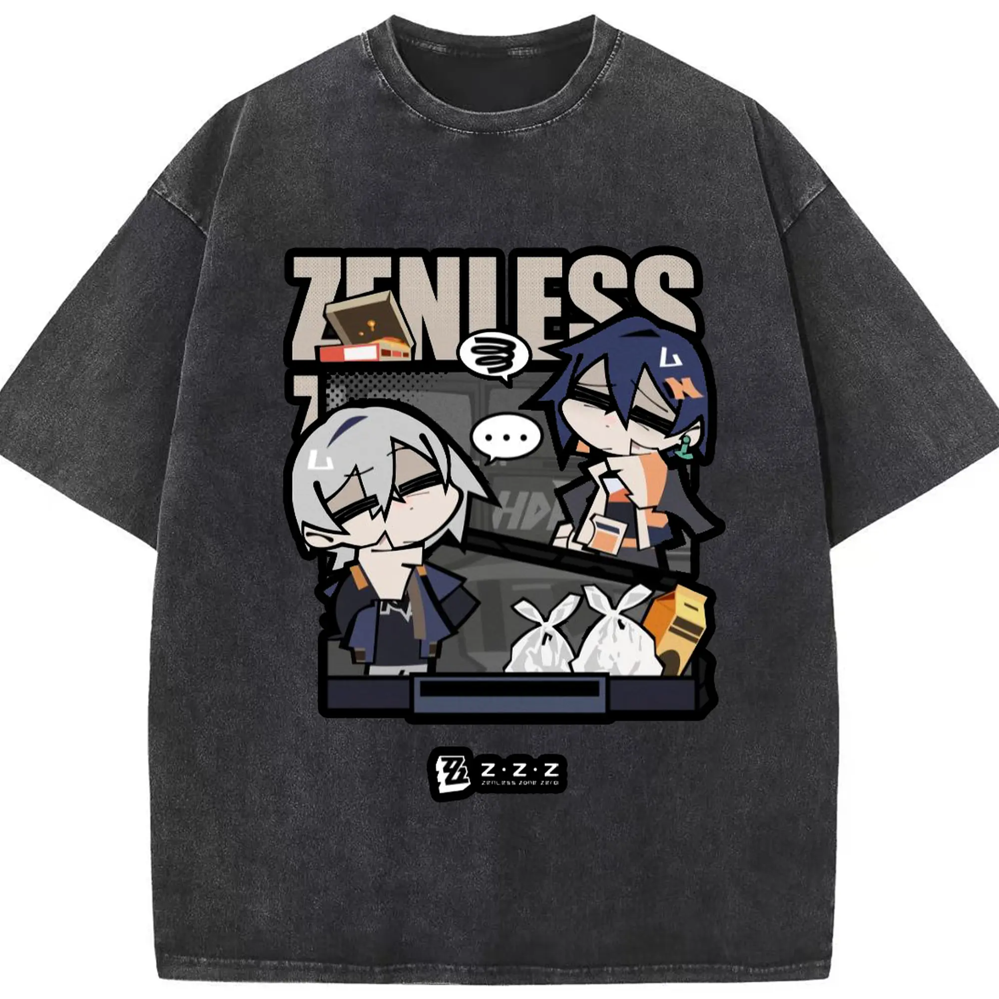 ゼンレスゾーンゼロ フォルメキャラ - 綿100％ ヴィンテージ風 半袖Tシャツ ・ フロントプリント ・ 柔らか肌触り ・ 通気性 快適 ・ スポーツ カジュアル 外出用