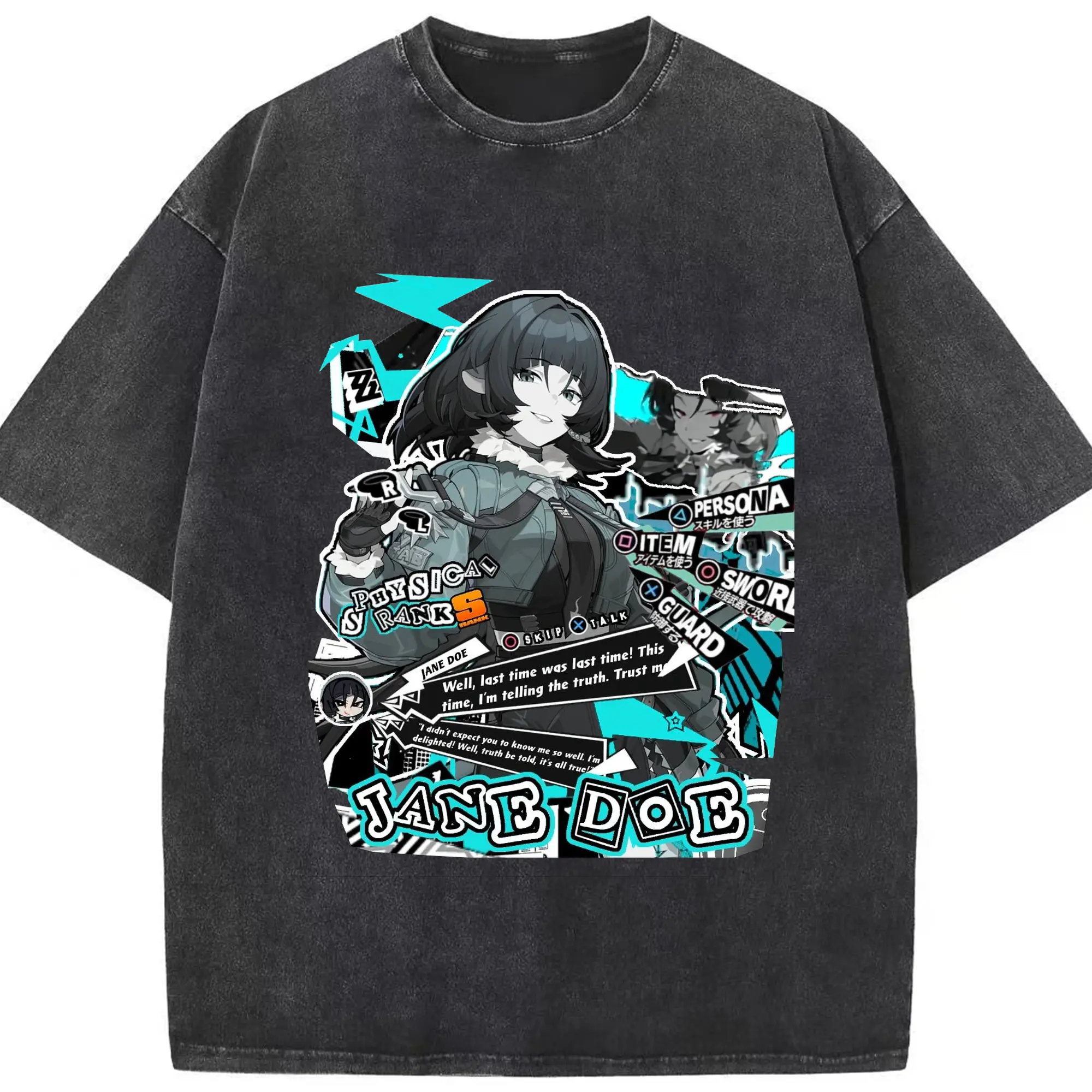 ゼンレスゾーンゼロ ジエーン・ドウ - 綿100％ ヴィンテージ風 半袖Tシャツ ・ フロントプリント ・ 柔らか肌触り ・ 通気性 快適 ・ スポーツ カジュアル 外出用