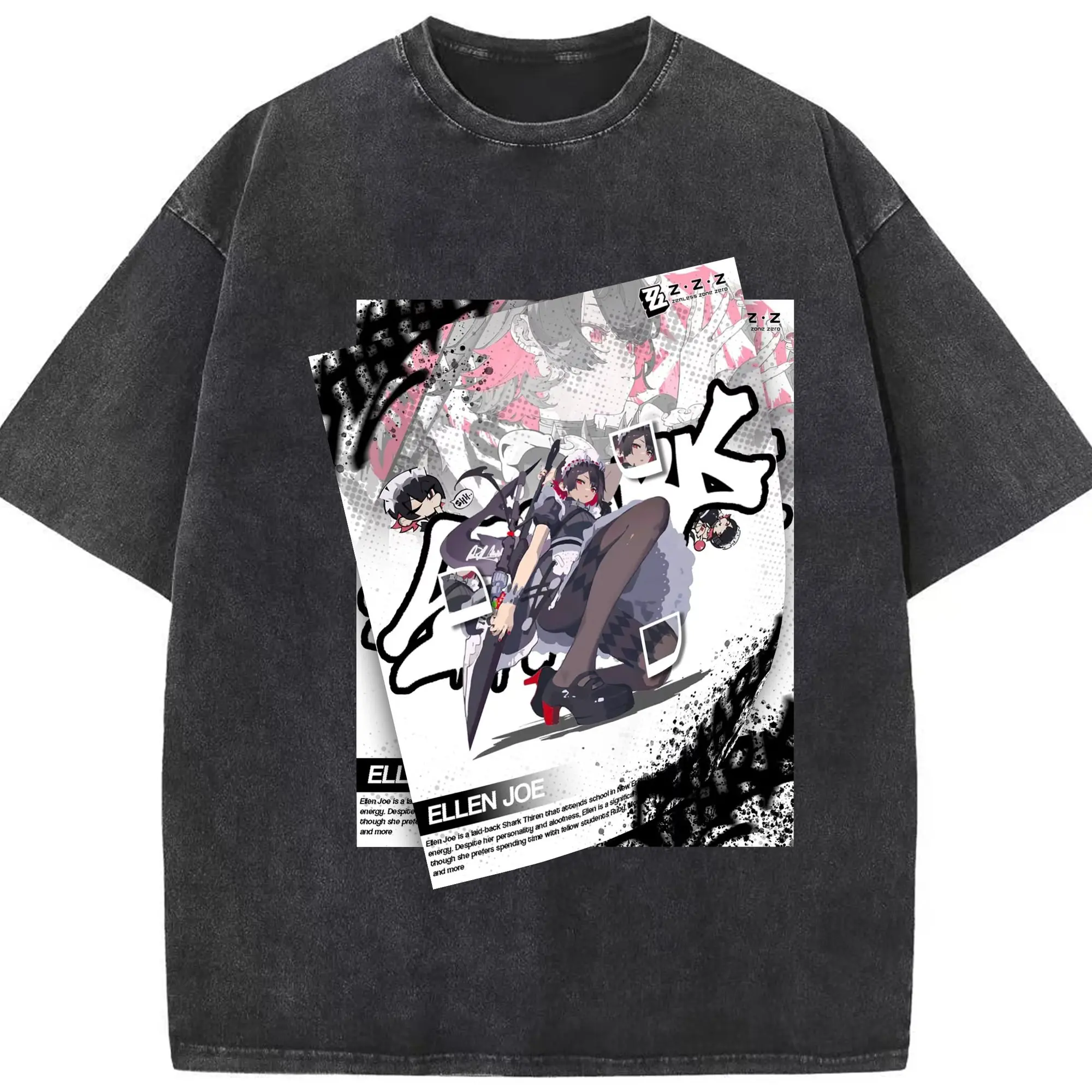 ゼンレスゾーンゼロ 工リン・ジヨー - 綿100％ ヴィンテージ風 半袖Tシャツ ・ フロントプリント ・ 柔らか肌触り ・ 通気性 快適 ・ スポーツ カジュアル 外出用