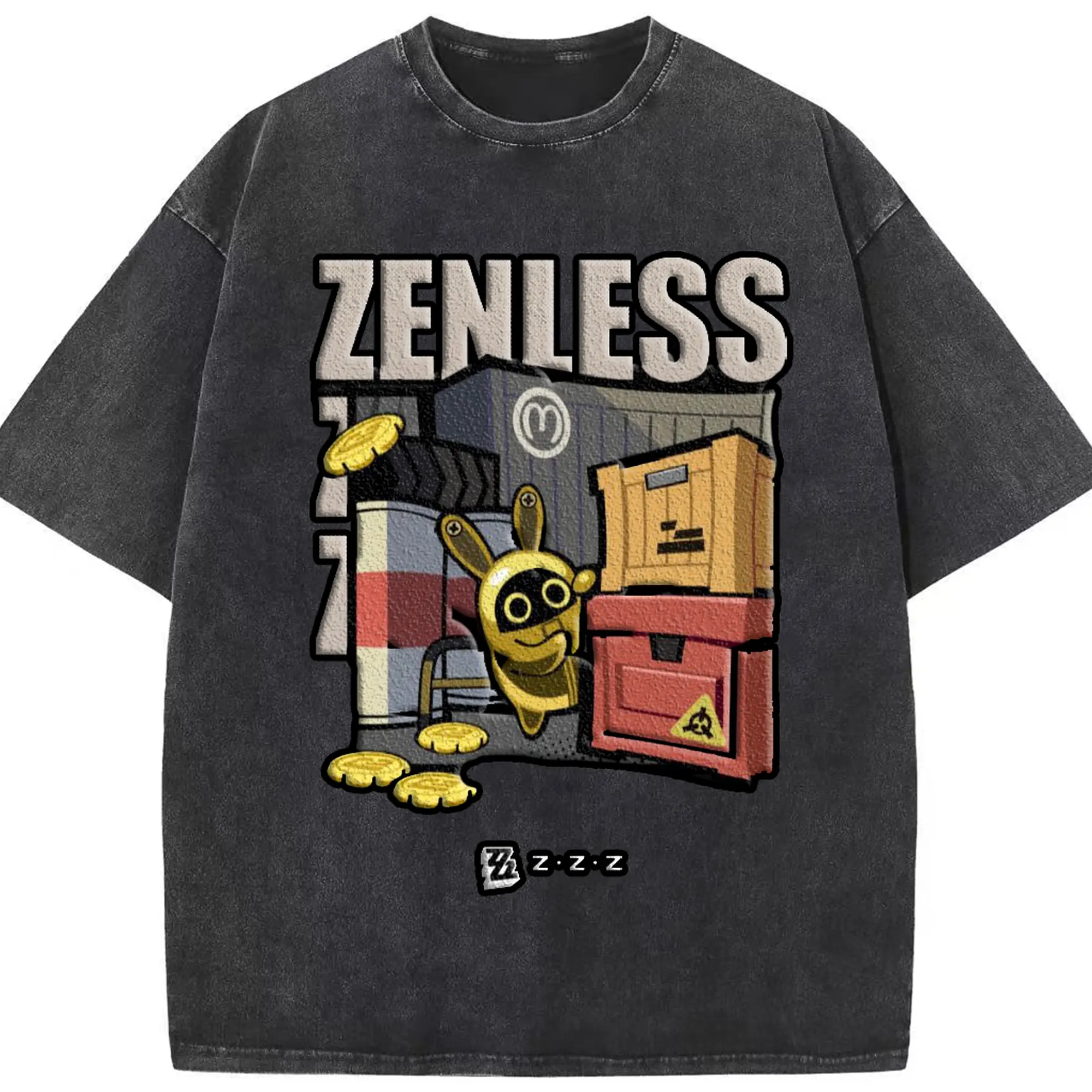 ゼンレスゾーンゼロ Bangboo／バングル - 綿100％ ヴィンテージ風 半袖Tシャツ ・ フロントプリント ・ 柔らか肌触り ・ 通気性 快適 ・ スポーツ カジュアル 外出用