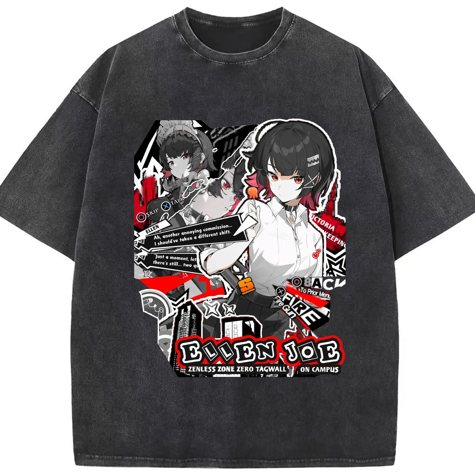 ゼンレスゾーンゼロ工リン・ジヨー - 綿100％ ヴィンテージ風 半袖Tシャツ ・ フロントプリント ・ 柔らか肌触り ・ 通気性 快適 ・ スポーツ カジュアル 外出用