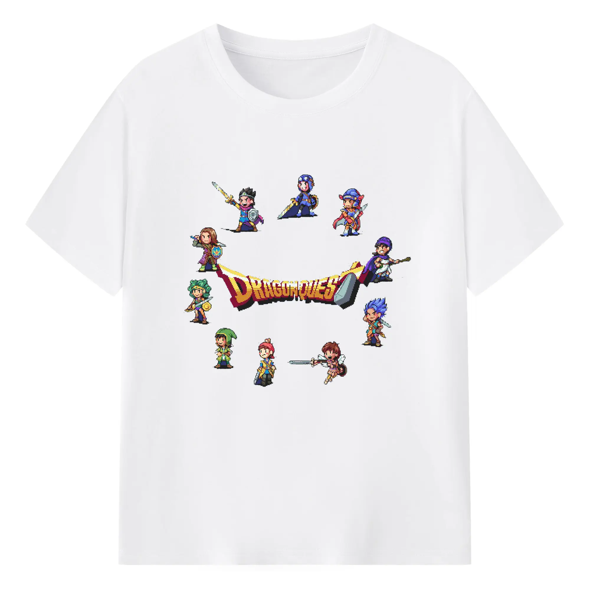 ドラゴンクエスト ロゴランキング大集合 - 綿100％ 半袖Tシャツ ・ フロントプリント ・ 快適 通気性 ・ 日常使い 散歩 スポーツ用