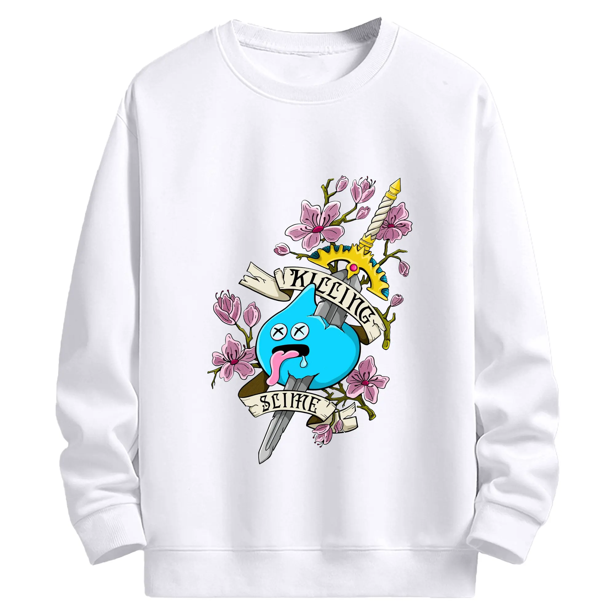 ドラゴンクエストスライム - 高品質 クルーネック スウェット ・ コットン59％ ポリエステル41％ ・ ユニセックス 長袖 トレーナー ・ カジュアル デイリー スポーツ 散歩用