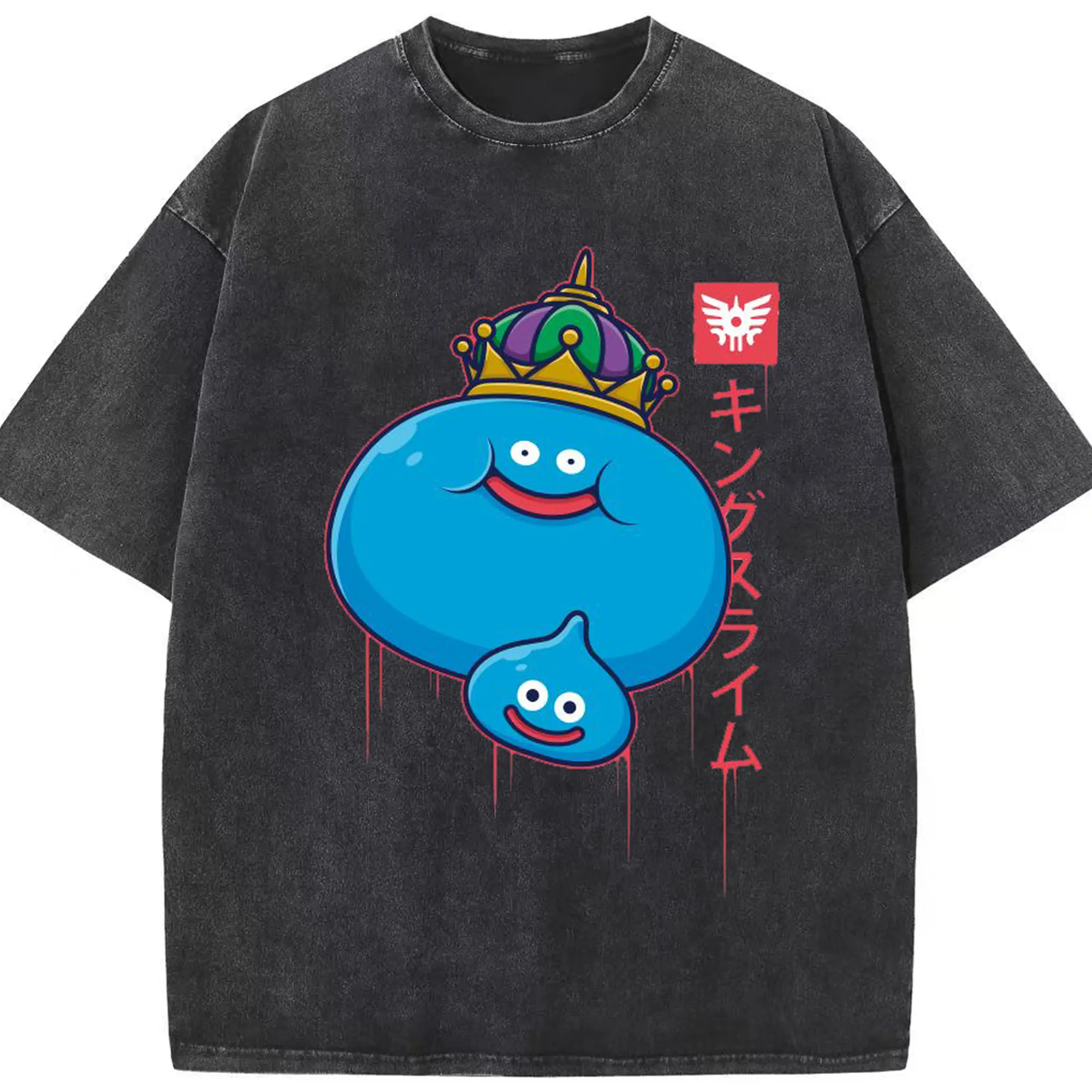 ドラゴンクエスト スライム - 綿100％ ヴィンテージ風 半袖Tシャツ ・ フロントプリント ・ 柔らか肌触り ・ 通気性 快適 ・ スポーツ カジュアル 外出用