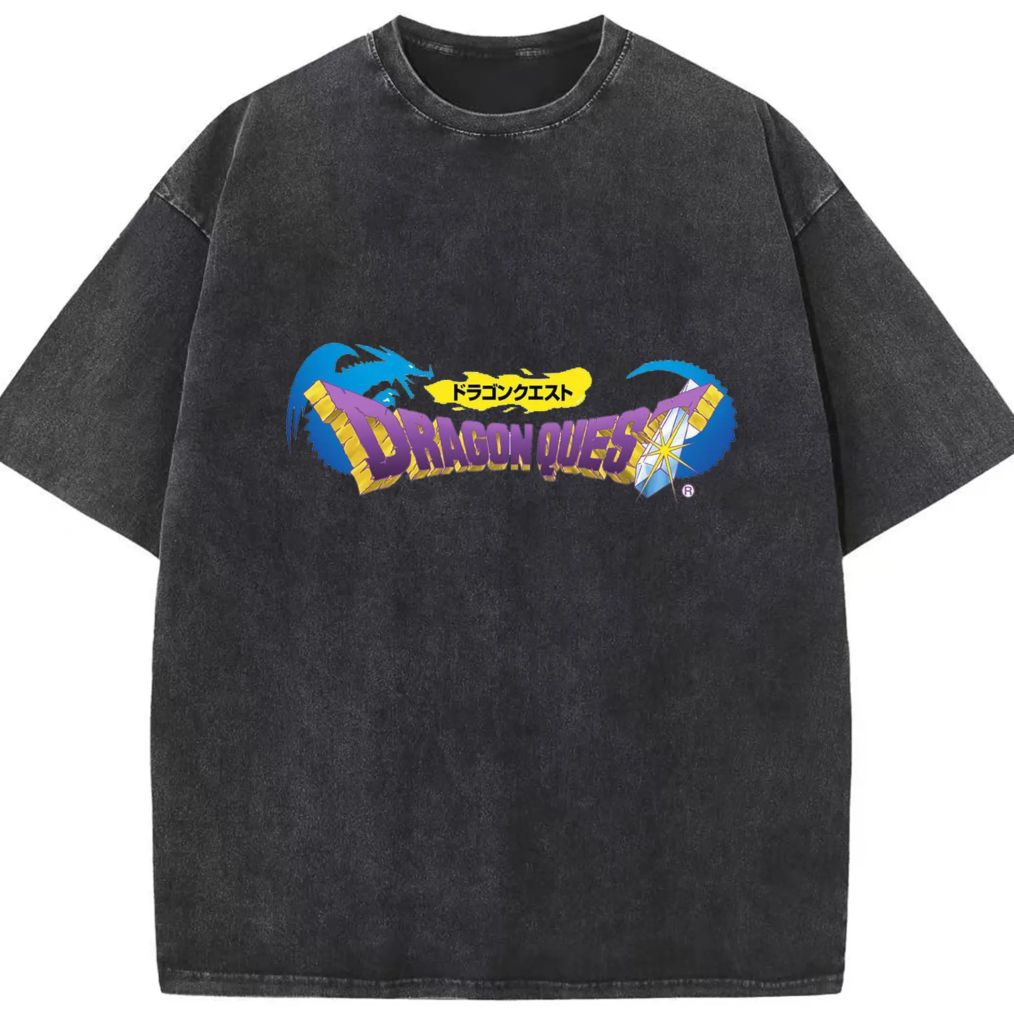 ドラゴンクエスト シンプルロゴ - 綿100％ ヴィンテージ風 半袖Tシャツ ・ フロントプリント ・ 柔らか肌触り ・ 通気性 快適 ・ スポーツ カジュアル 外出用