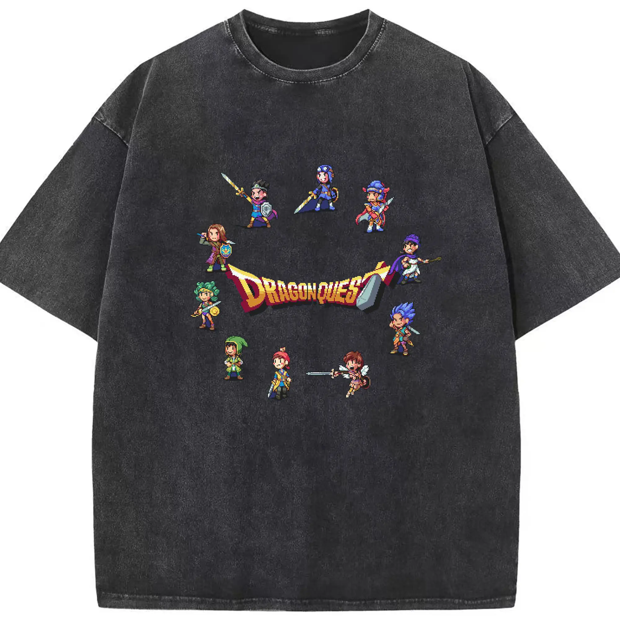 ドラゴンクエスト ロゴランキング大集合 - 綿100％ ヴィンテージ風 半袖Tシャツ ・ フロントプリント ・ 柔らか肌触り ・ 通気性 快適 ・ スポーツ カジュアル 外出用