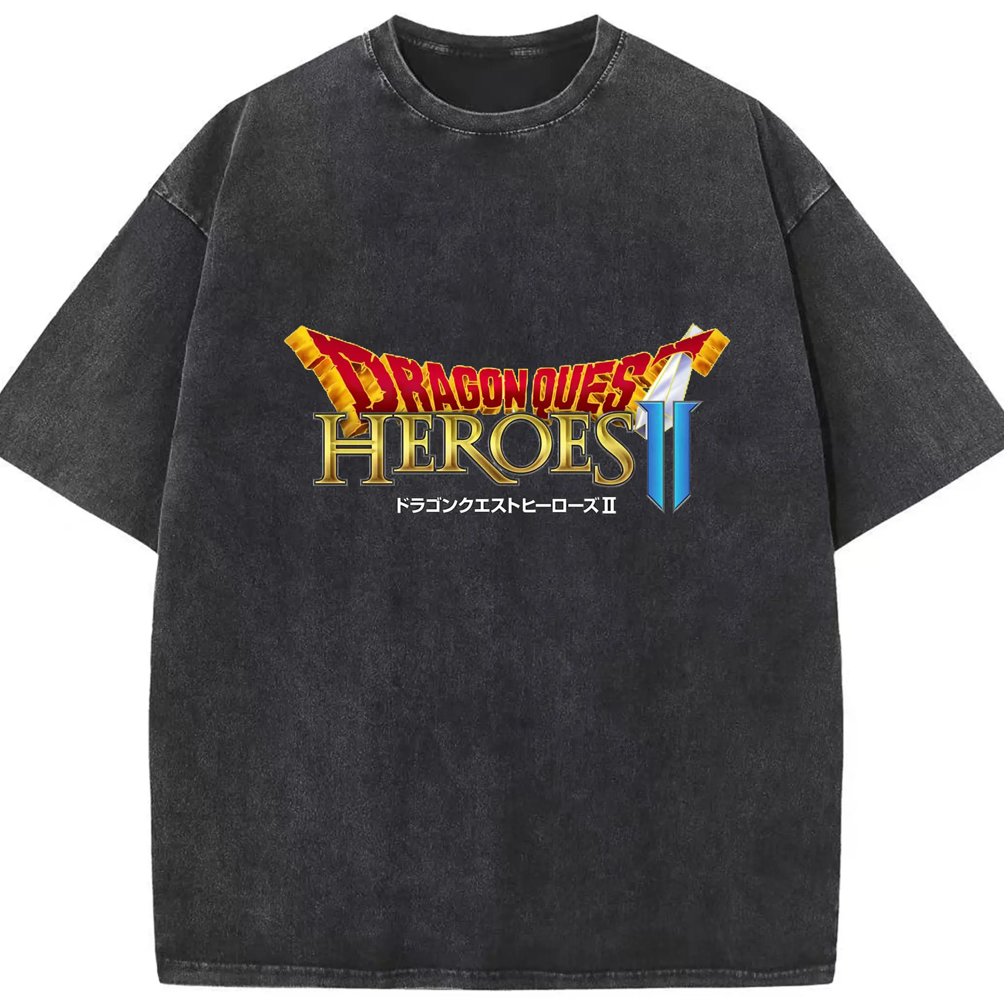 ドラゴンクエスト シンプルロゴ - 綿100％ ヴィンテージ風 半袖Tシャツ ・ フロントプリント ・ 柔らか肌触り ・ 通気性 快適 ・ スポーツ カジュアル 外出用