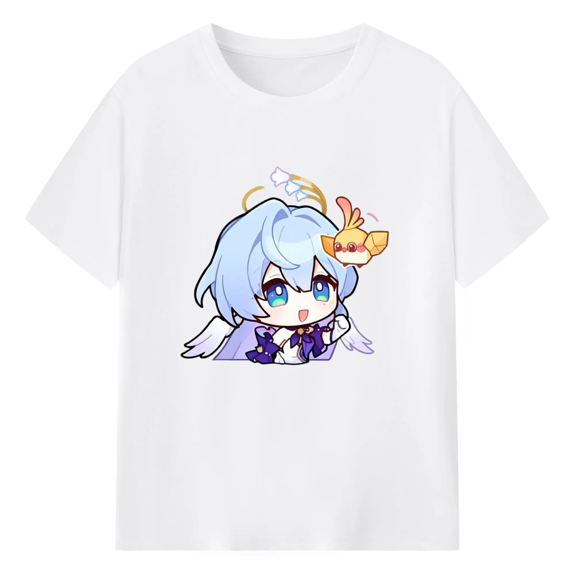 崩壊 仙舟同盟 ビャクロ デフォルメ キャラクター - 綿100％ 半袖Tシャツ ・ フロントプリント ・ 快適 通気性 ・ 日常使い 散歩 スポーツ用