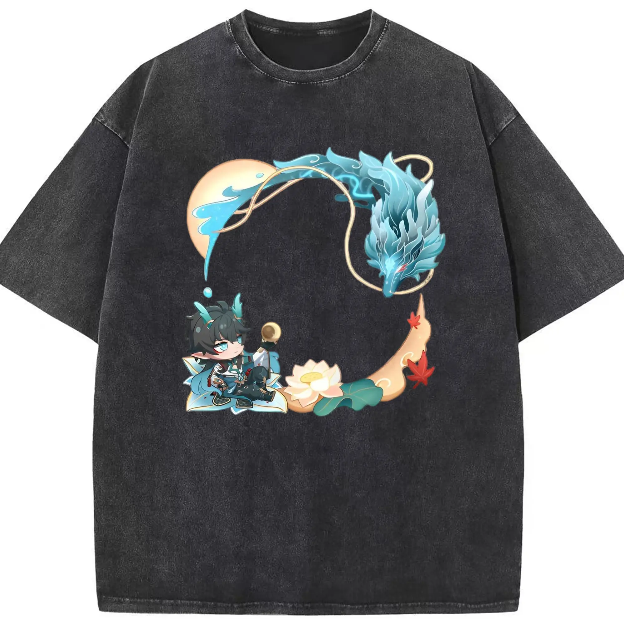 崩壊 崩壊 オンバロス 丹恒·騰荒 デフォルメ キャラクター - 綿100％ ヴィンテージ風 半袖Tシャツ ・ フロントプリント ・ 柔らか肌触り ・ 通気性 快適 ・ スポーツ カジュアル 外出用