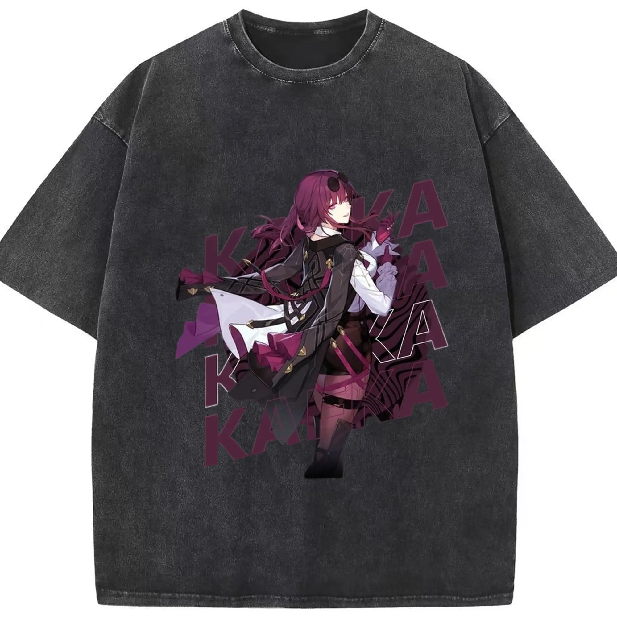 崩壊 星核ハンター カフカ - 綿100％ ヴィンテージ風 半袖Tシャツ ・ フロントプリント ・ 柔らか肌触り ・ 通気性 快適 ・ スポーツ カジュアル 外出用