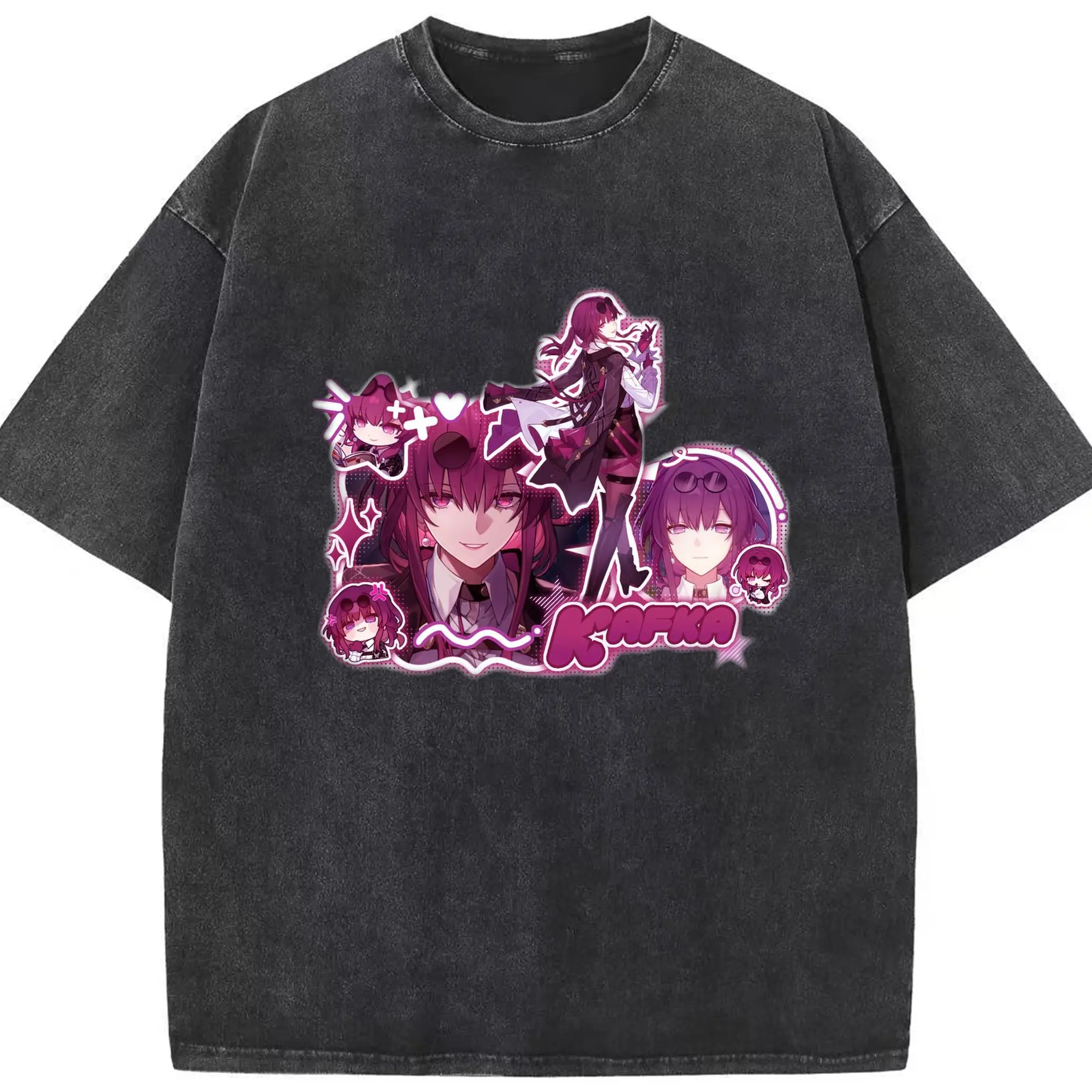 崩壊 星核ハンター カフカ - 綿100％ ヴィンテージ風 半袖Tシャツ ・ フロントプリント ・ 柔らか肌触り ・ 通気性 快適 ・ スポーツ カジュアル 外出用