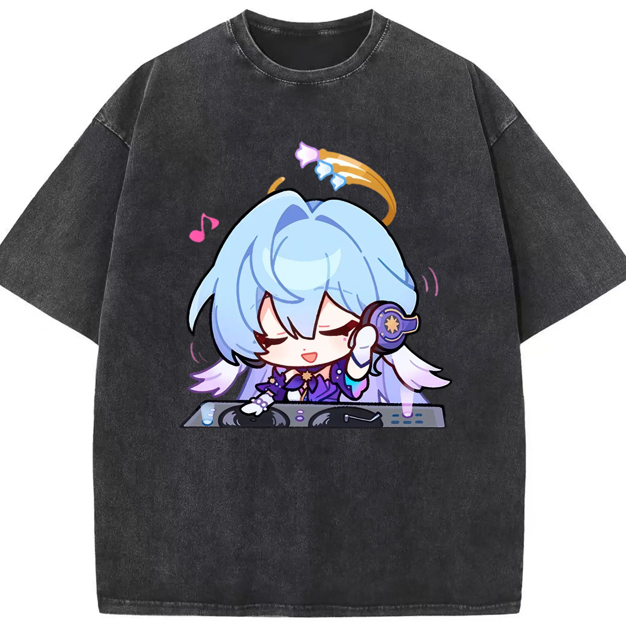 崩壊 仙舟同盟 ビャクロ デフォルメ キャラクター - 綿100％ ヴィンテージ風 半袖Tシャツ ・ フロントプリント ・ 柔らか肌触り ・ 通気性 快適 ・ スポーツ カジュアル 外出用