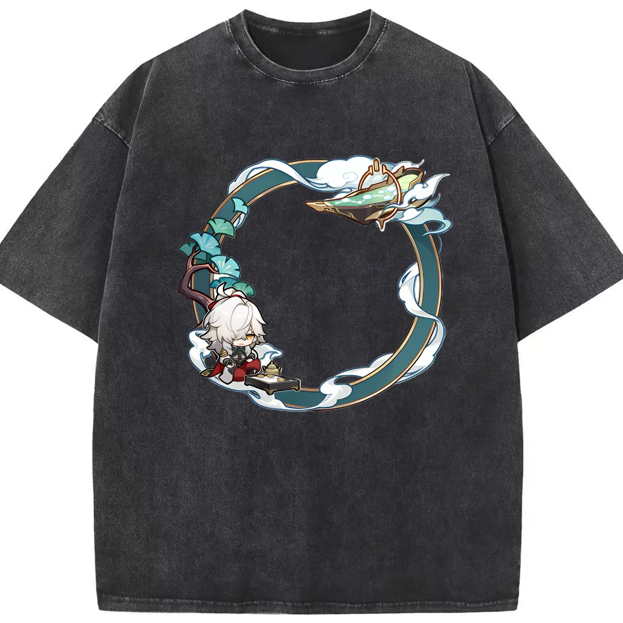 崩壊 仙舟同盟 ケイゲン デフォルメ キャラクター - 綿100％ ヴィンテージ風 半袖Tシャツ ・ フロントプリント ・ 柔らか肌触り ・ 通気性 快適 ・ スポーツ カジュアル 外出用