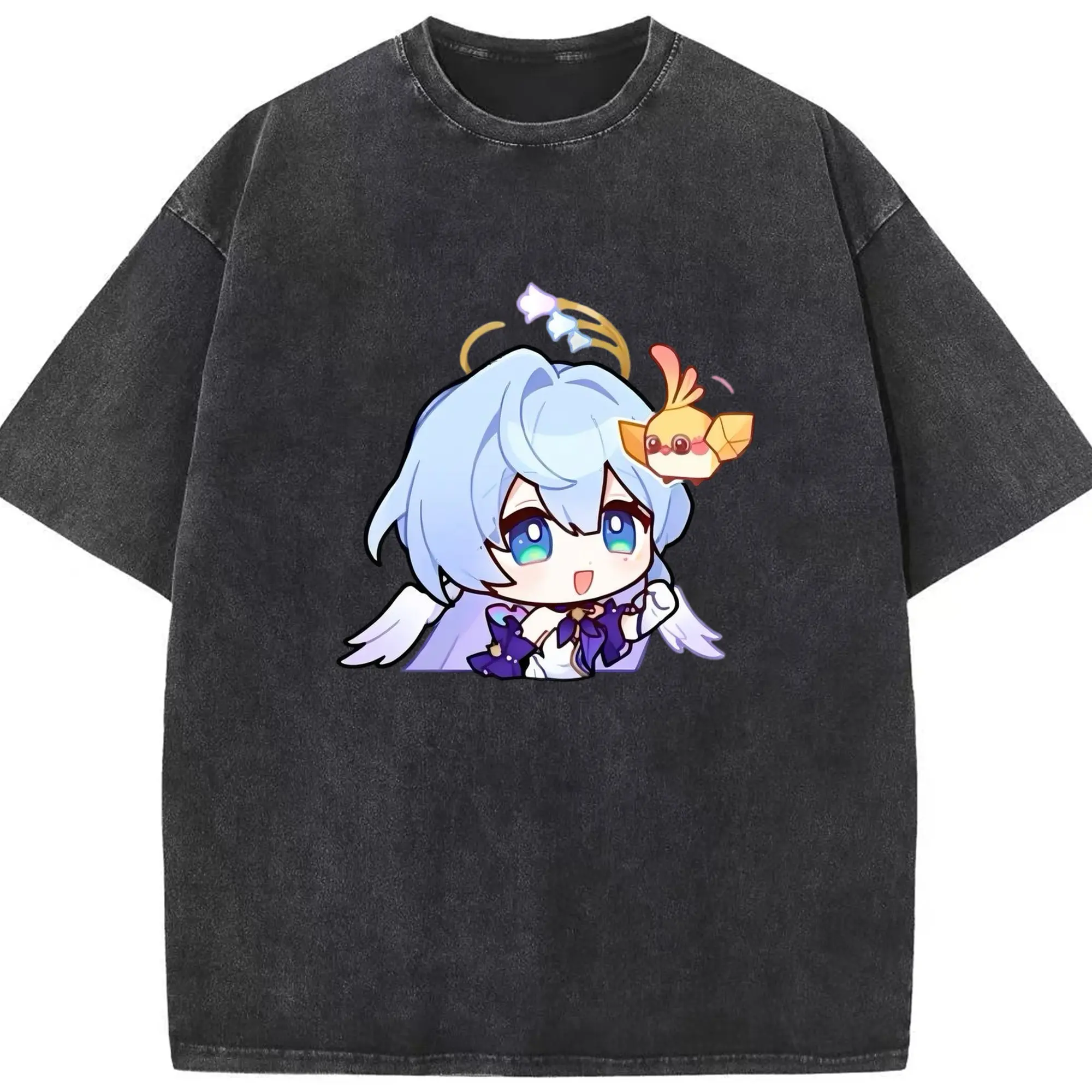 崩壊 仙舟同盟 ビャクロ デフォルメ キャラクター - 綿100％ ヴィンテージ風 半袖Tシャツ ・ フロントプリント ・ 柔らか肌触り ・ 通気性 快適 ・ スポーツ カジュアル 外出用