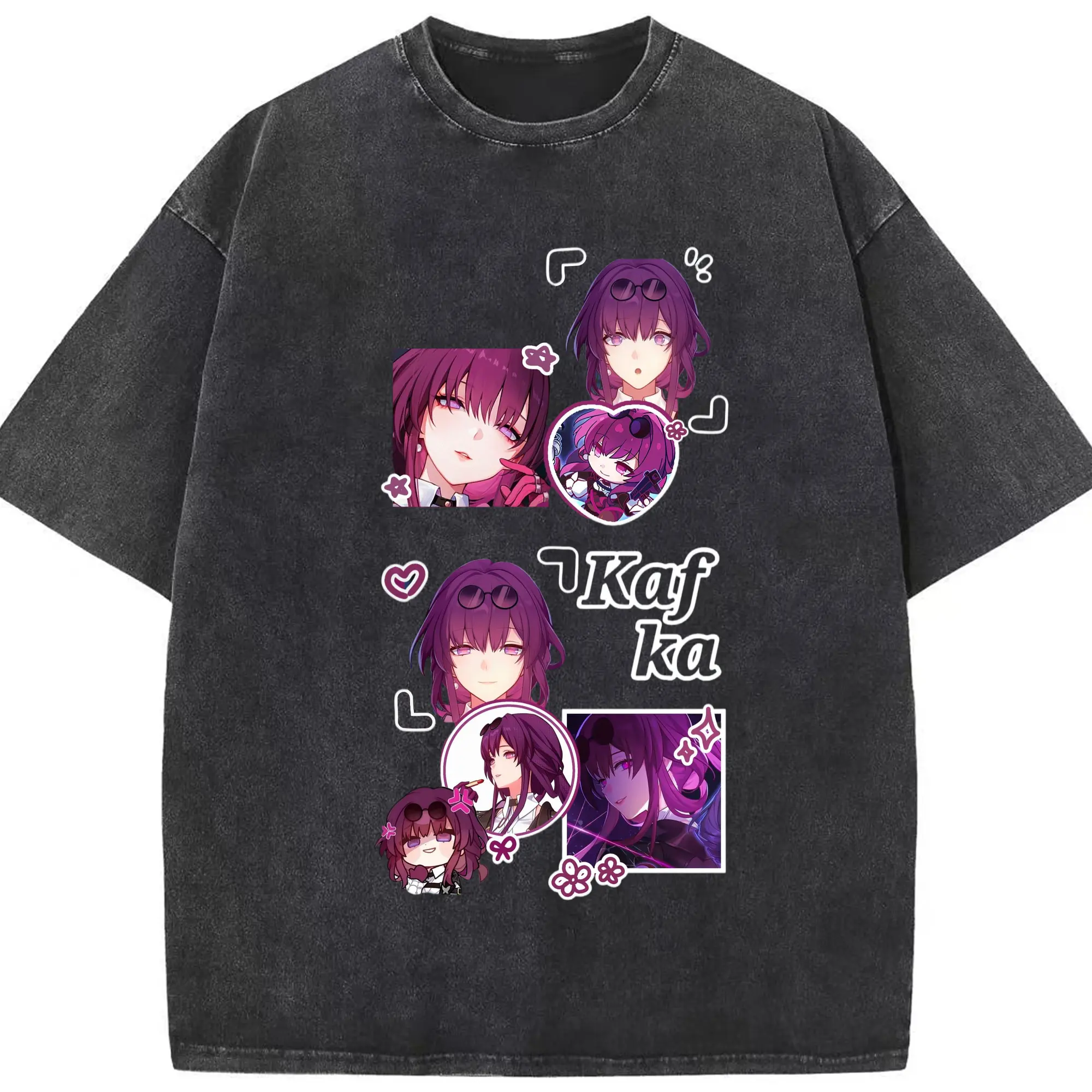 崩壊 星核ハンター カフカ - 綿100％ ヴィンテージ風 半袖Tシャツ ・ フロントプリント ・ 柔らか肌触り ・ 通気性 快適 ・ スポーツ カジュアル 外出用