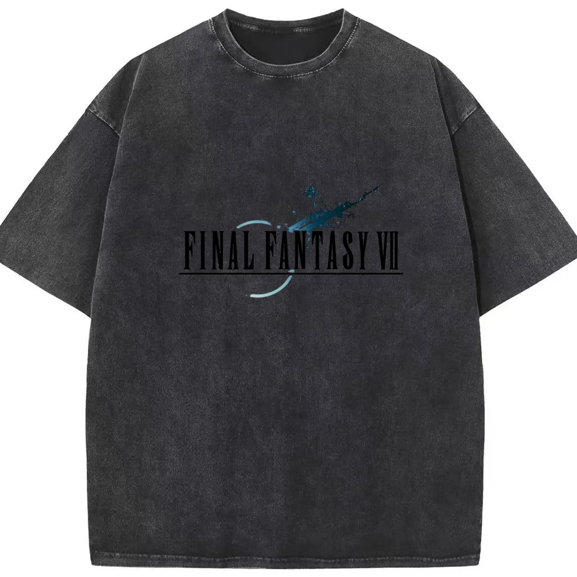 期間限定 ファイナルファンタジー　シンプルロゴ VIIロゴ - 綿100％ ヴィンテージ風 半袖Tシャツ ・ フロントプリント ・ 柔らか肌触り ・ 通気性 快適 ・ スポーツ カジュアル 外出用
