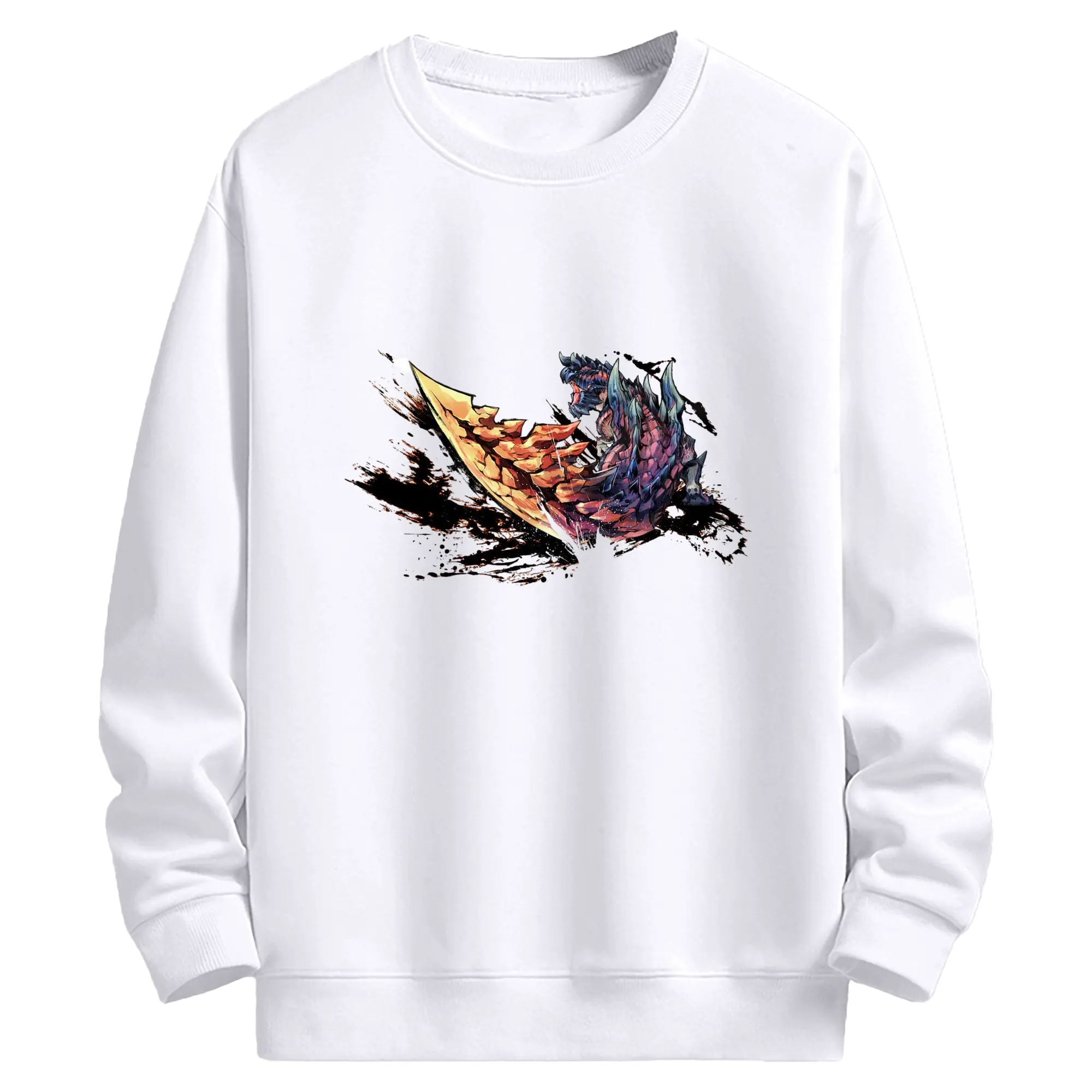 モンハン ディノバルド - 高品質 クルーネック スウェット ・ コットン59％ ポリエステル41％ ・ ユニセックス 長袖 トレーナー ・ カジュアル デイリー スポーツ 散歩用