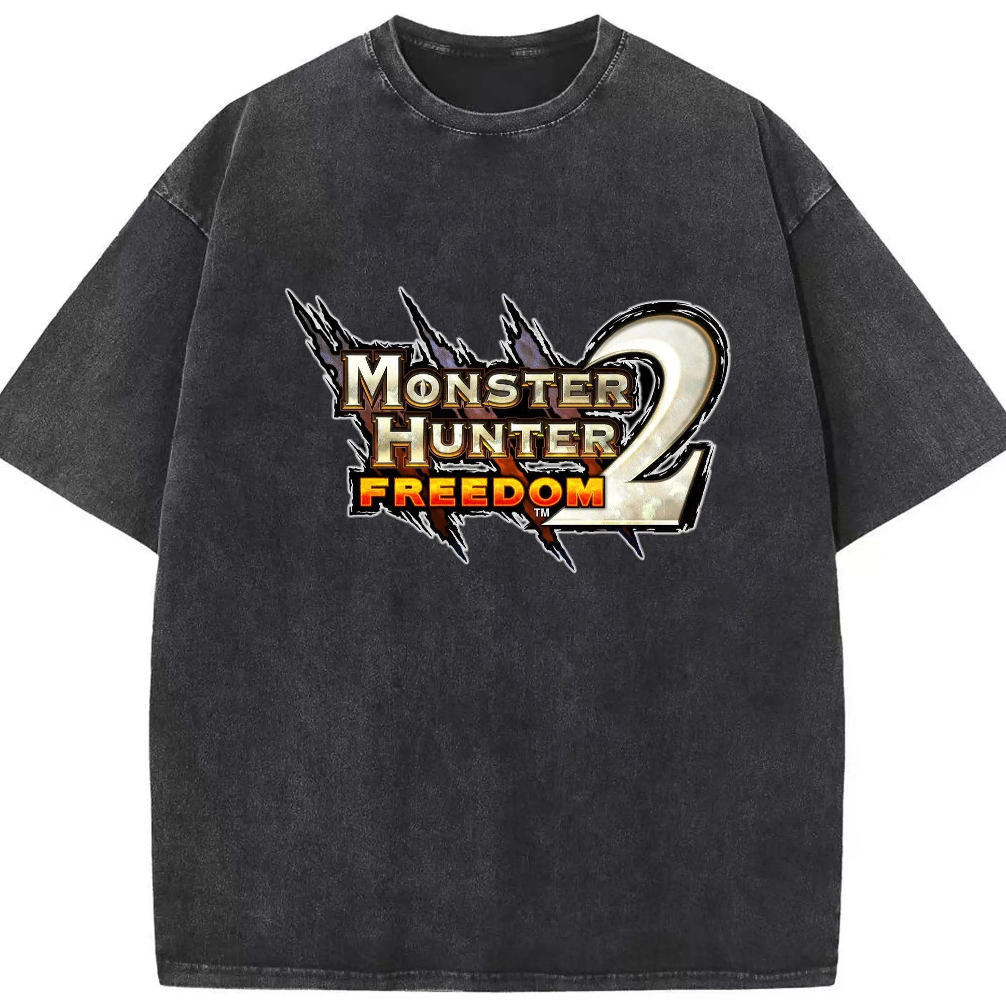 モンハン シンプルロゴ - 綿100％ ヴィンテージ風 半袖Tシャツ ・ フロントプリント ・ 柔らか肌触り ・ 通気性 快適 ・ スポーツ カジュアル 外出用