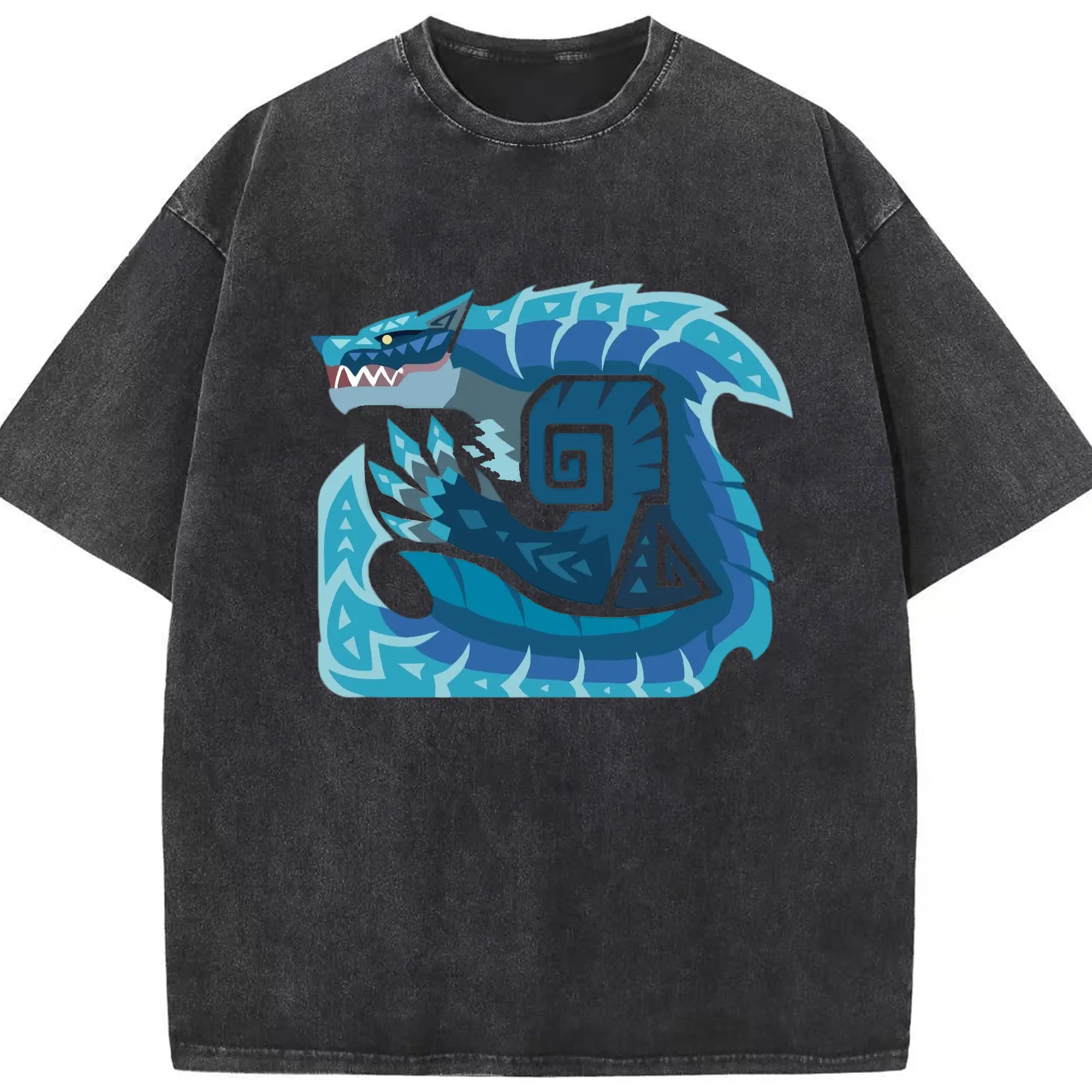 モンハン ラギアクルス - 綿100％ ヴィンテージ風 半袖Tシャツ ・ フロントプリント ・ 柔らか肌触り ・ 通気性 快適 ・ スポーツ カジュアル 外出用